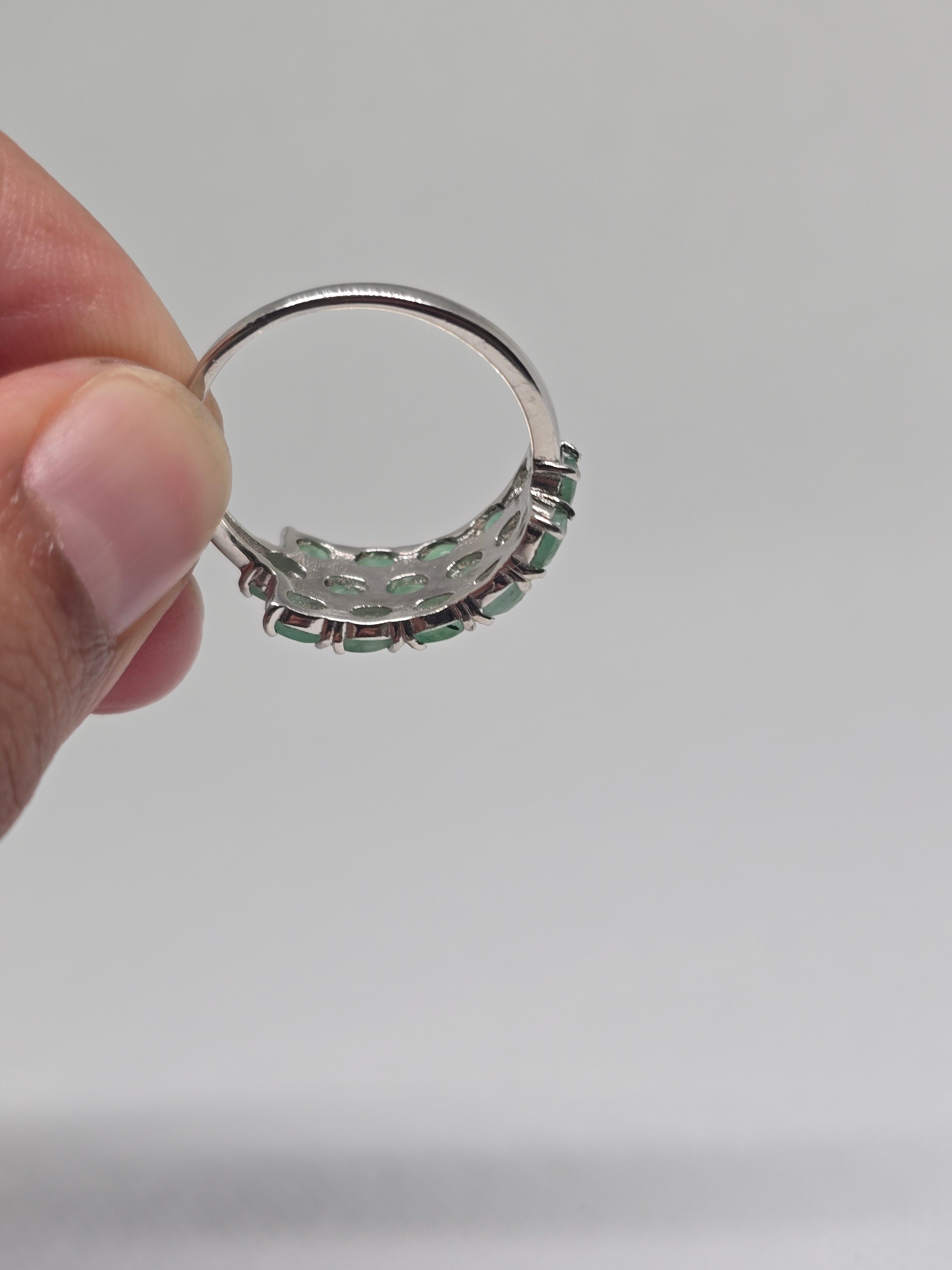 Triple Row Emerald Cabochon Sterling Silver Band Ring