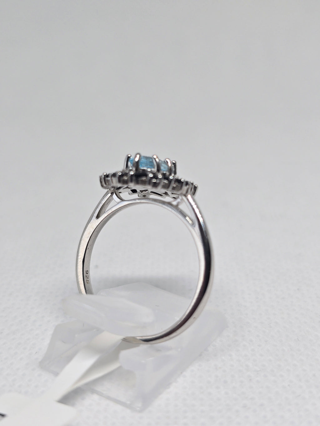 Blue Topaz & Black Spinel Starburst Halo Ring in S925 Silver