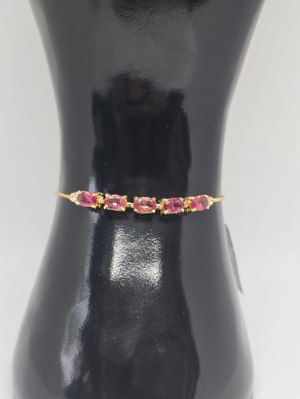Natural Pink Tourmaline Adjustable Bolo Bracelet – S925 Yellow Gold Plated
