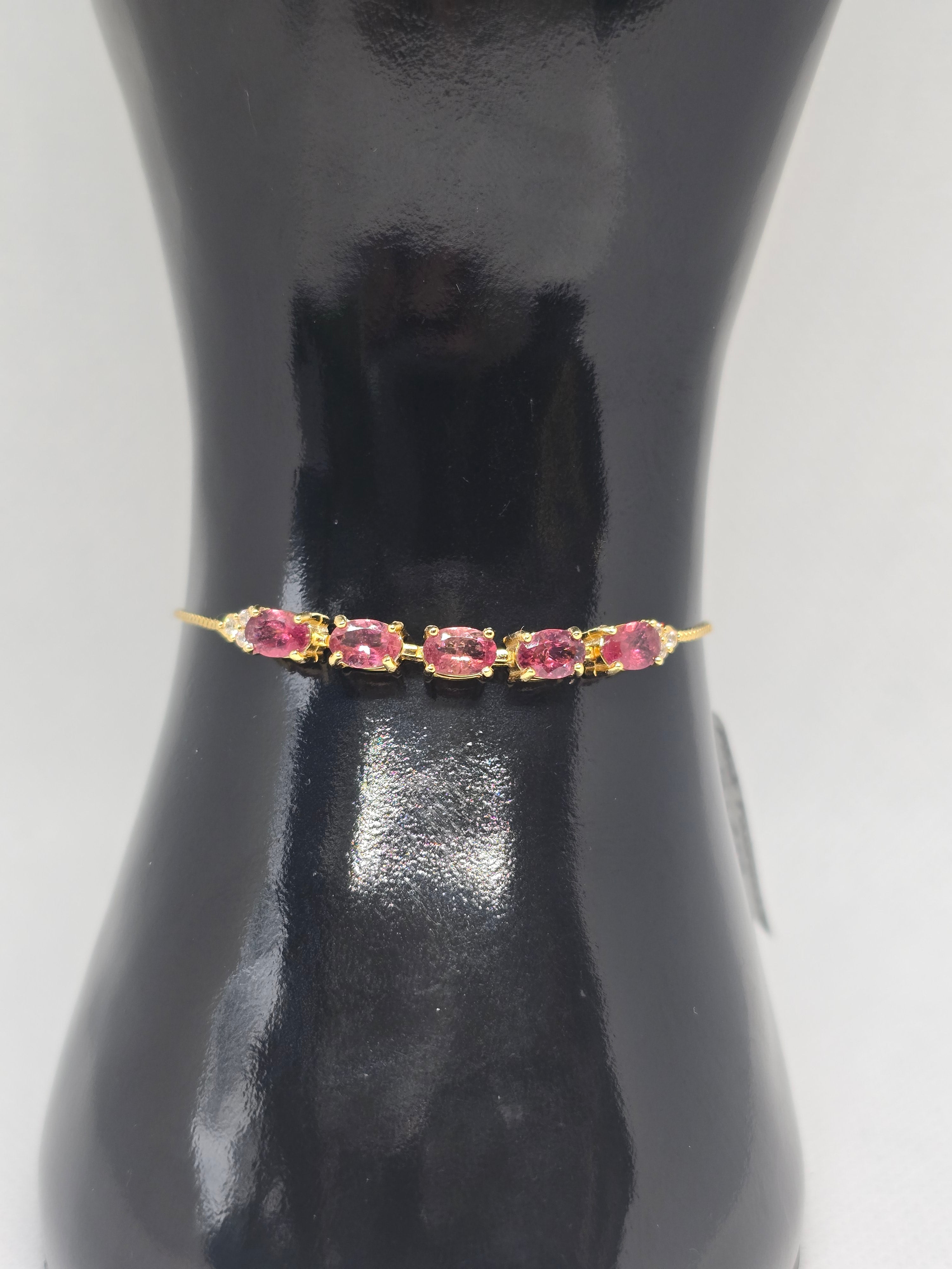 Natural Pink Tourmaline Adjustable Bolo Bracelet – S925 Yellow Gold Plated
