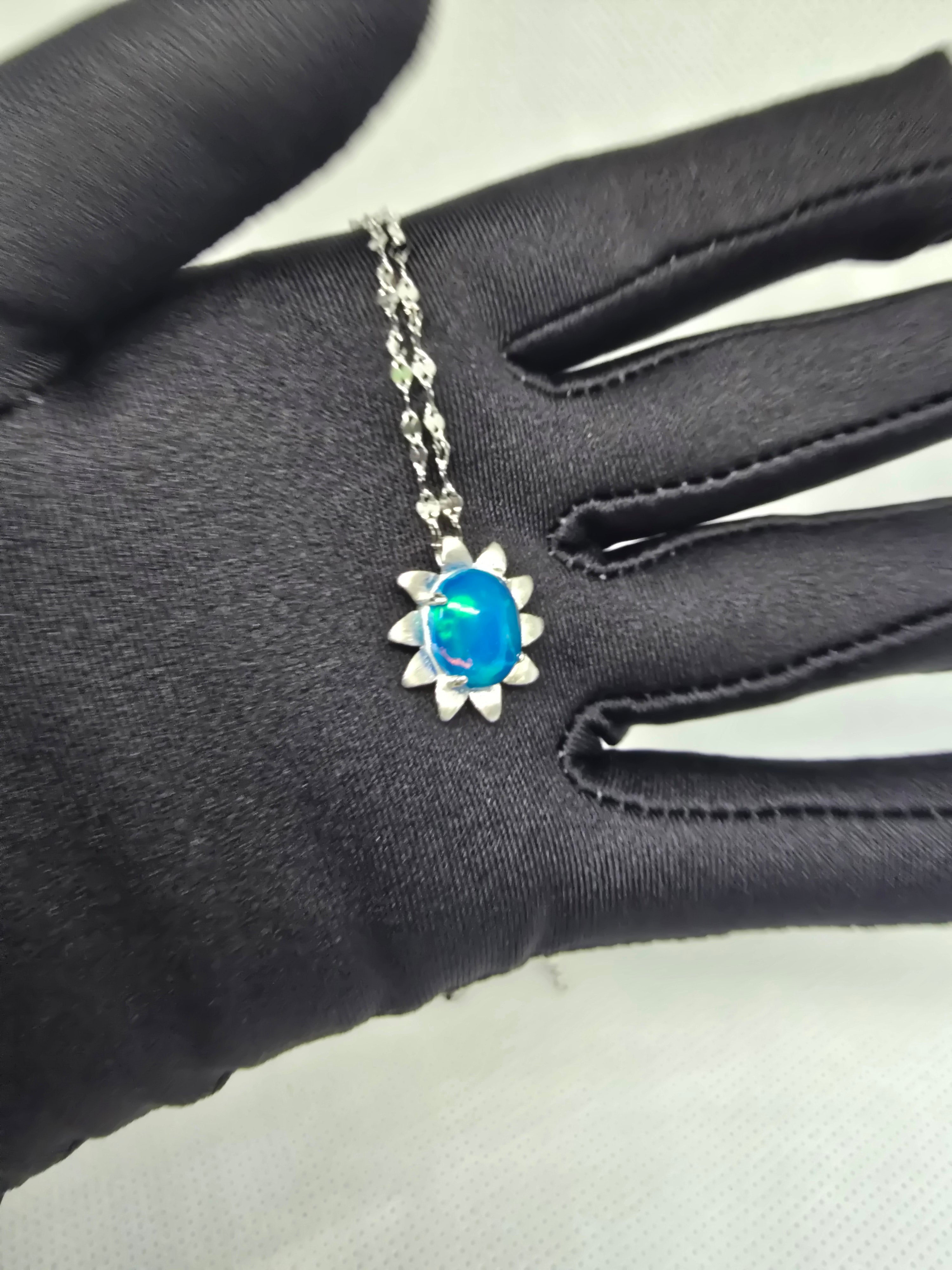 Blue Opal Sun Pendant Necklace – S925 Sterling Silver