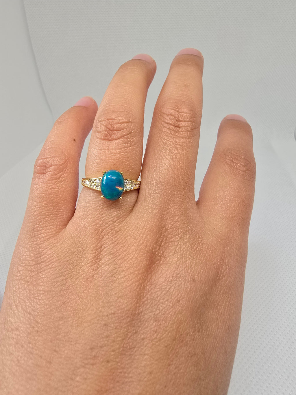 Natural Blue Opal Ring — S925 Yellow Gold Plated Silver