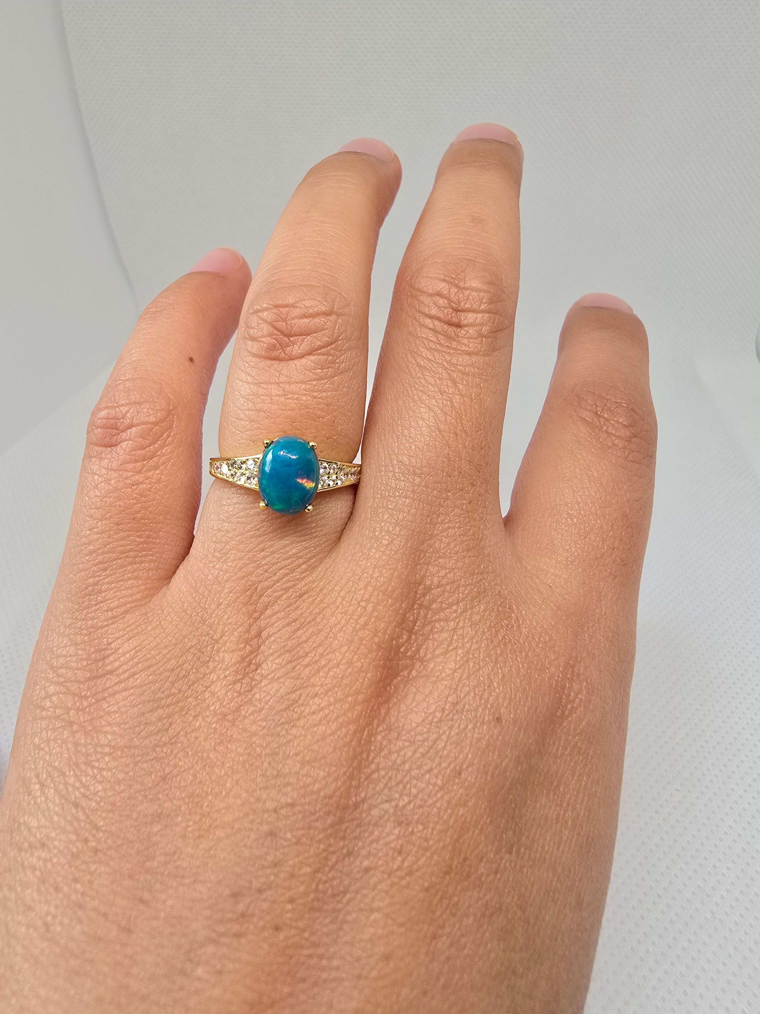Natural Blue Opal Ring — S925 Yellow Gold Plated Silver