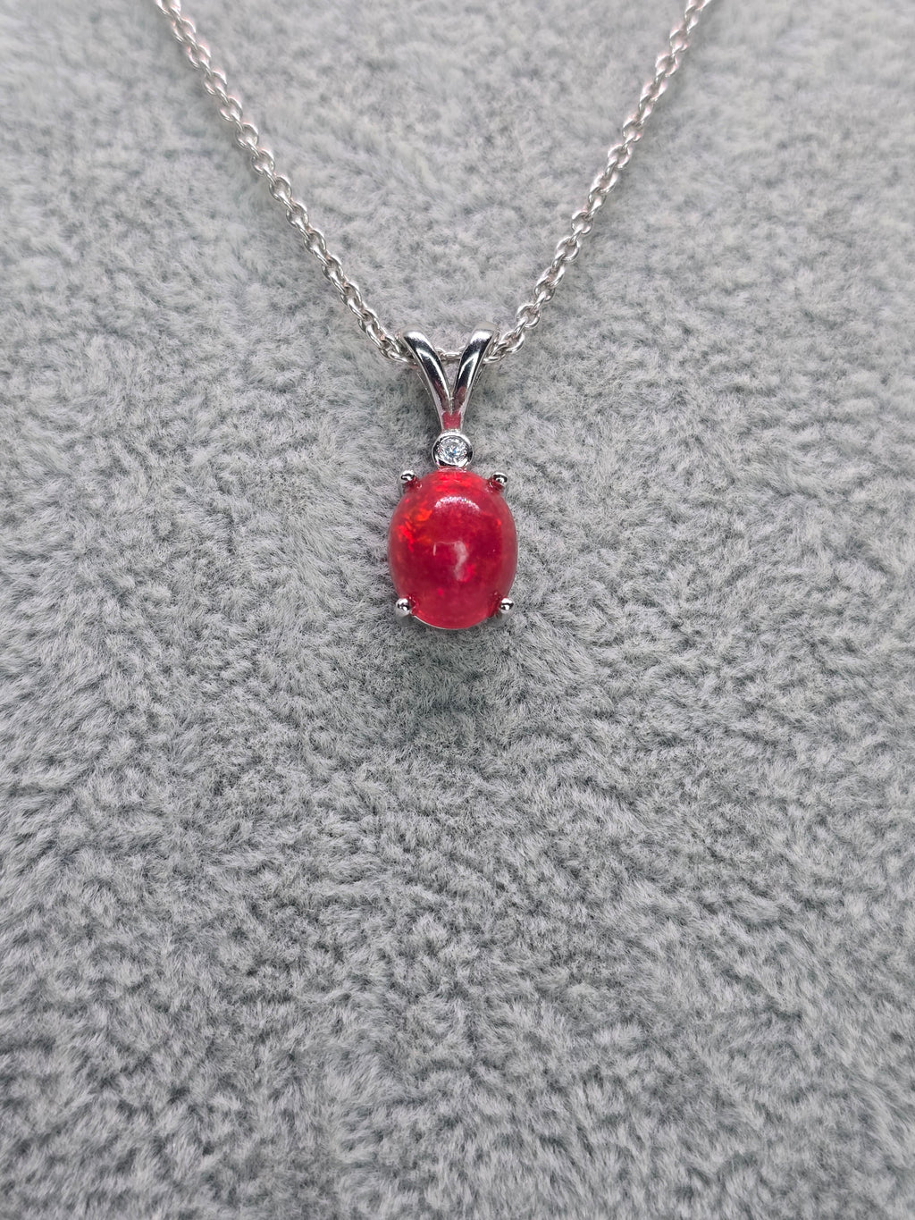 Natural Red Opal Pendant — S925 Sterling Silver