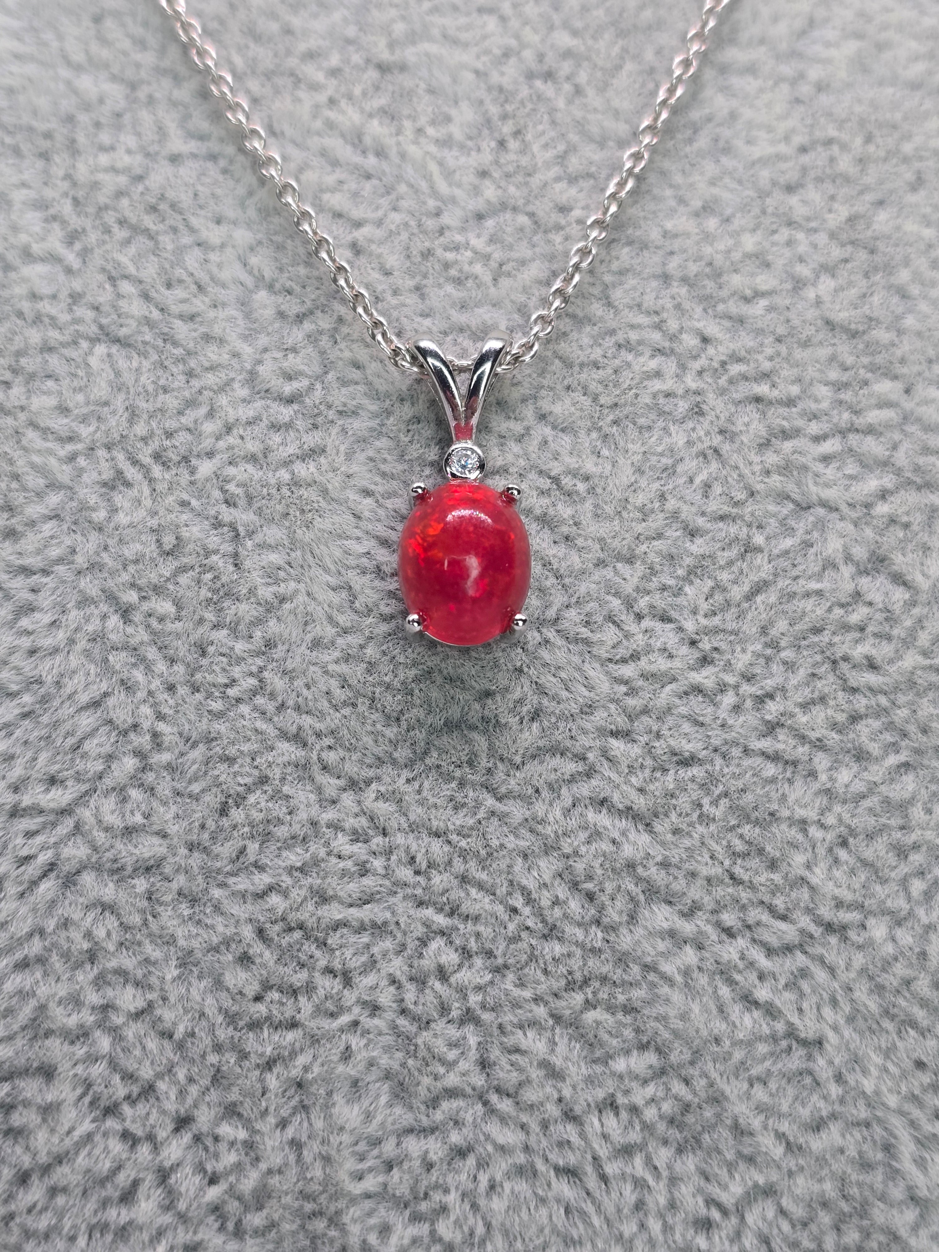 Natural Red Opal Pendant — S925 Sterling Silver