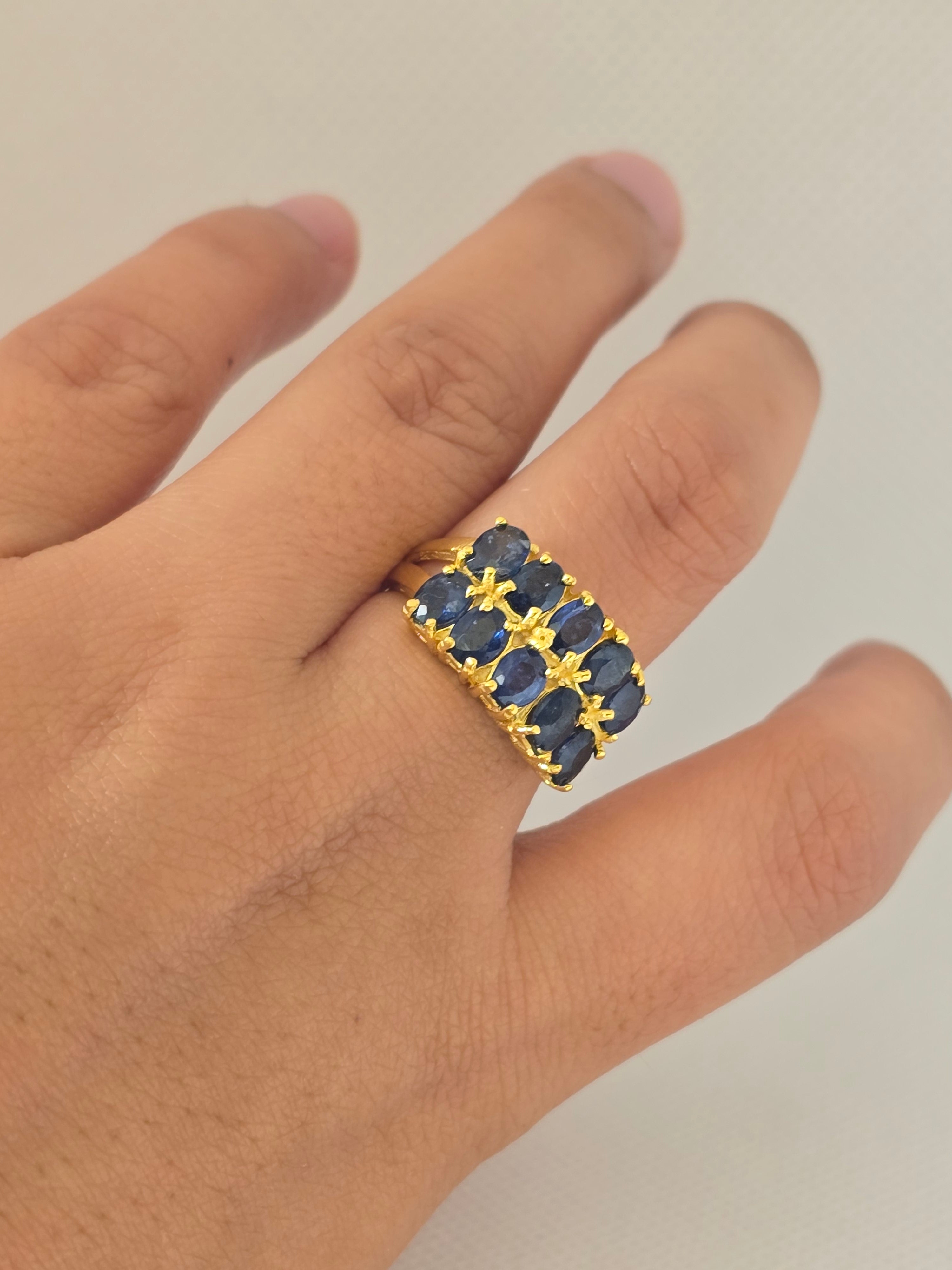 🌟 Stunning Deep Blue Sapphire Cluster Ring (S925 Gold Plated)