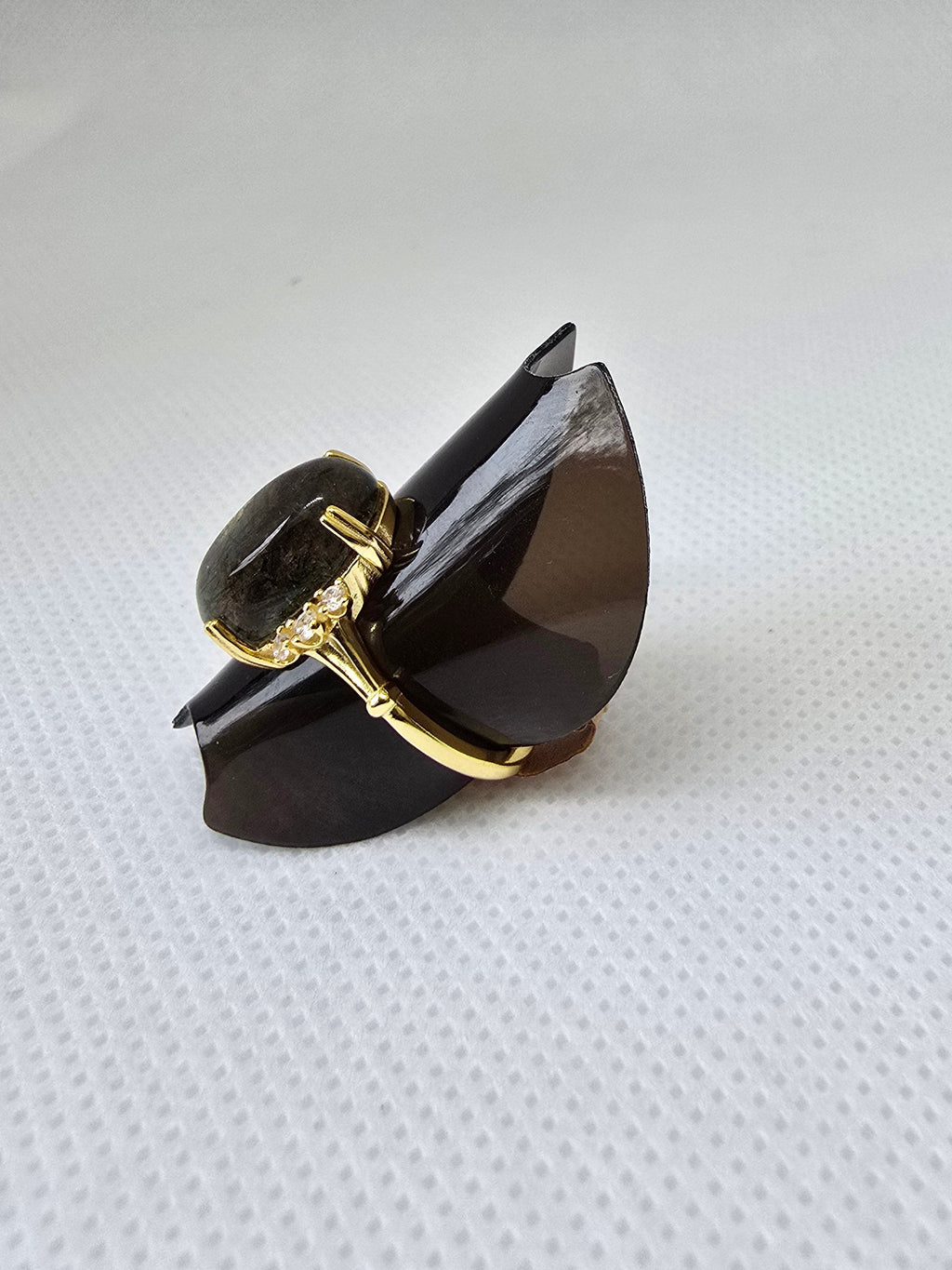 Natural Black Rutile Quartz Ring S925 Yellow Gold