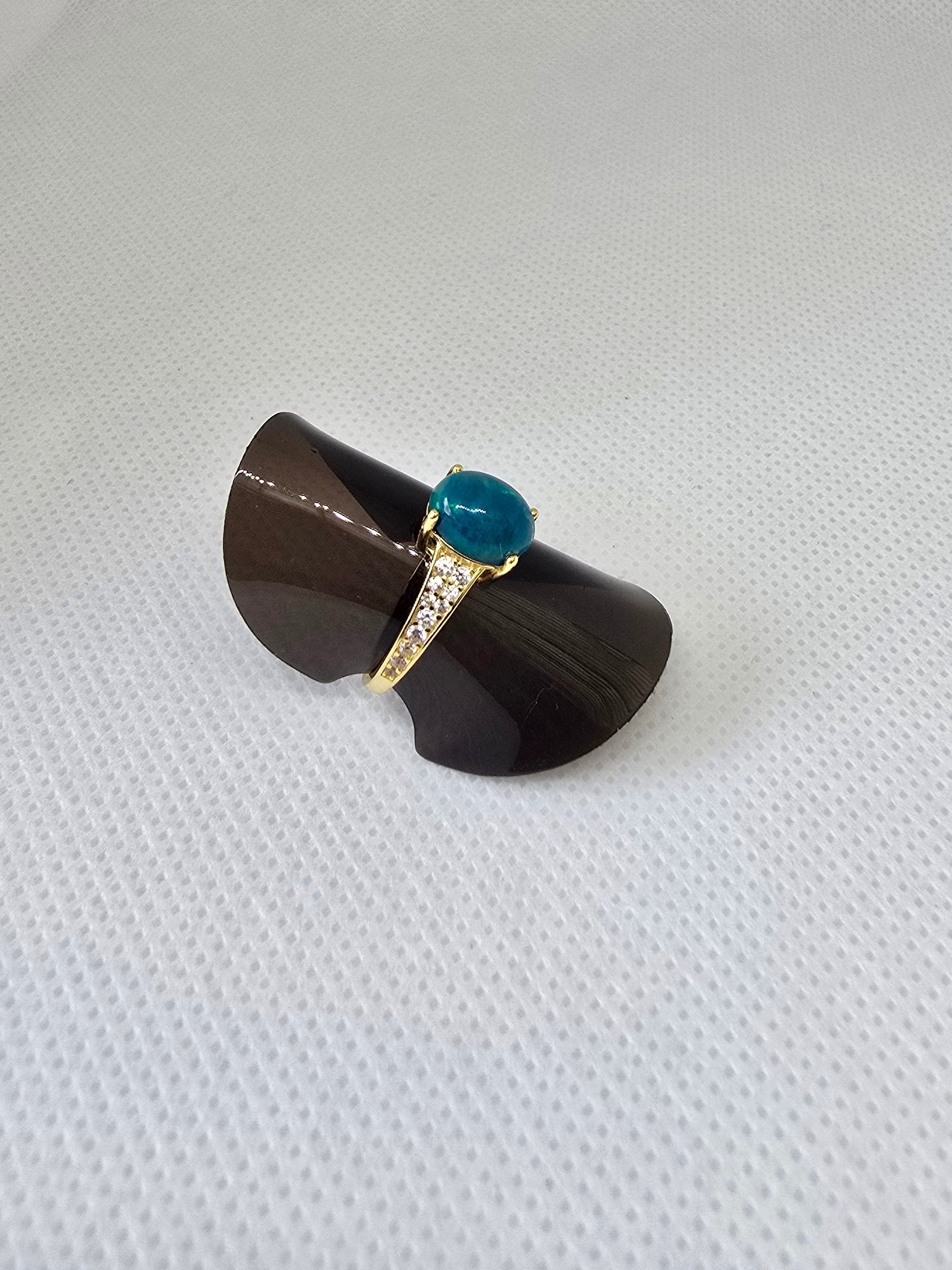 Natural Blue Opal Ring — S925 Yellow Gold Plated Silver