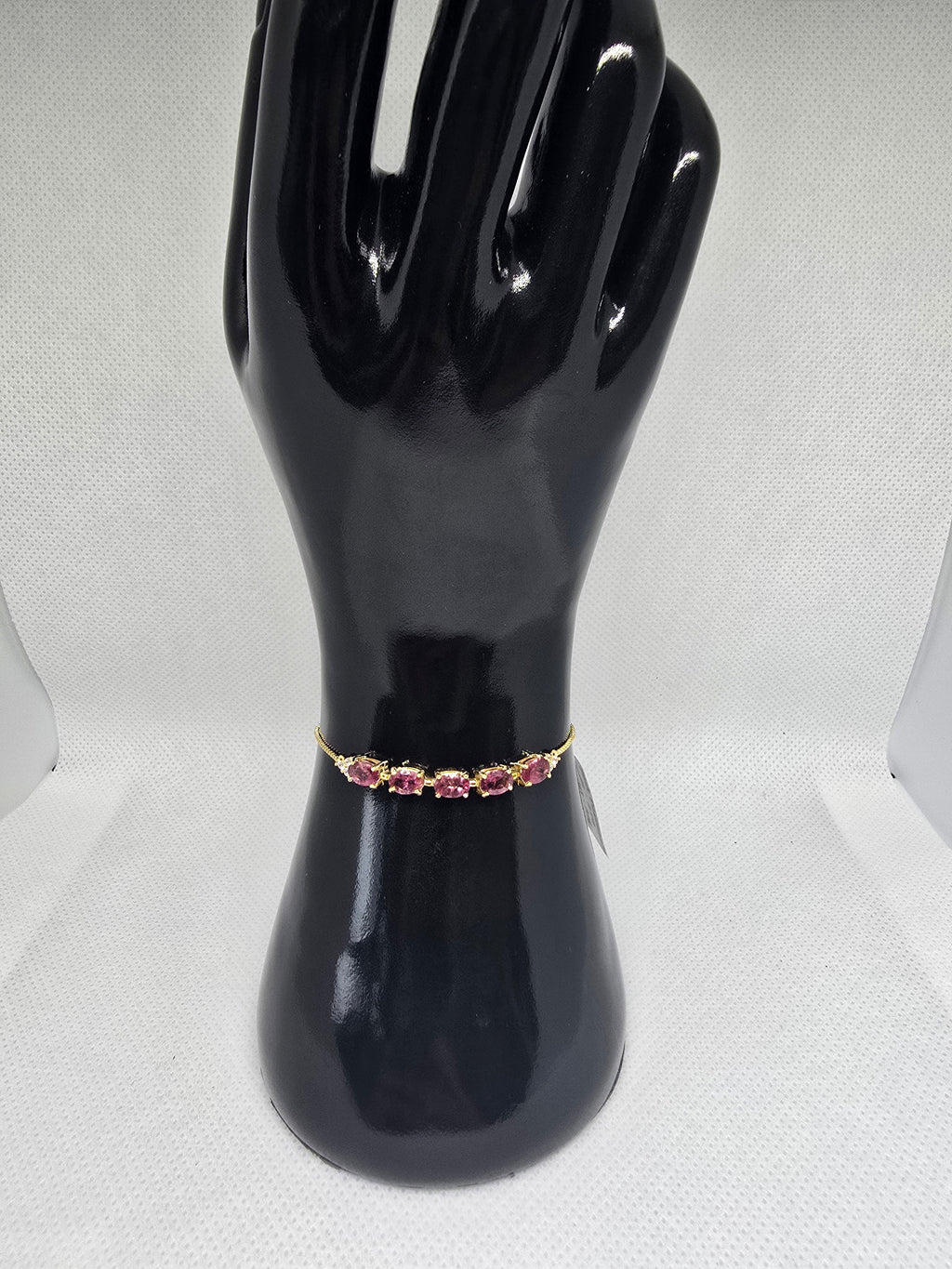 Natural Pink Tourmaline Adjustable Bolo Bracelet – S925 Yellow Gold Plated