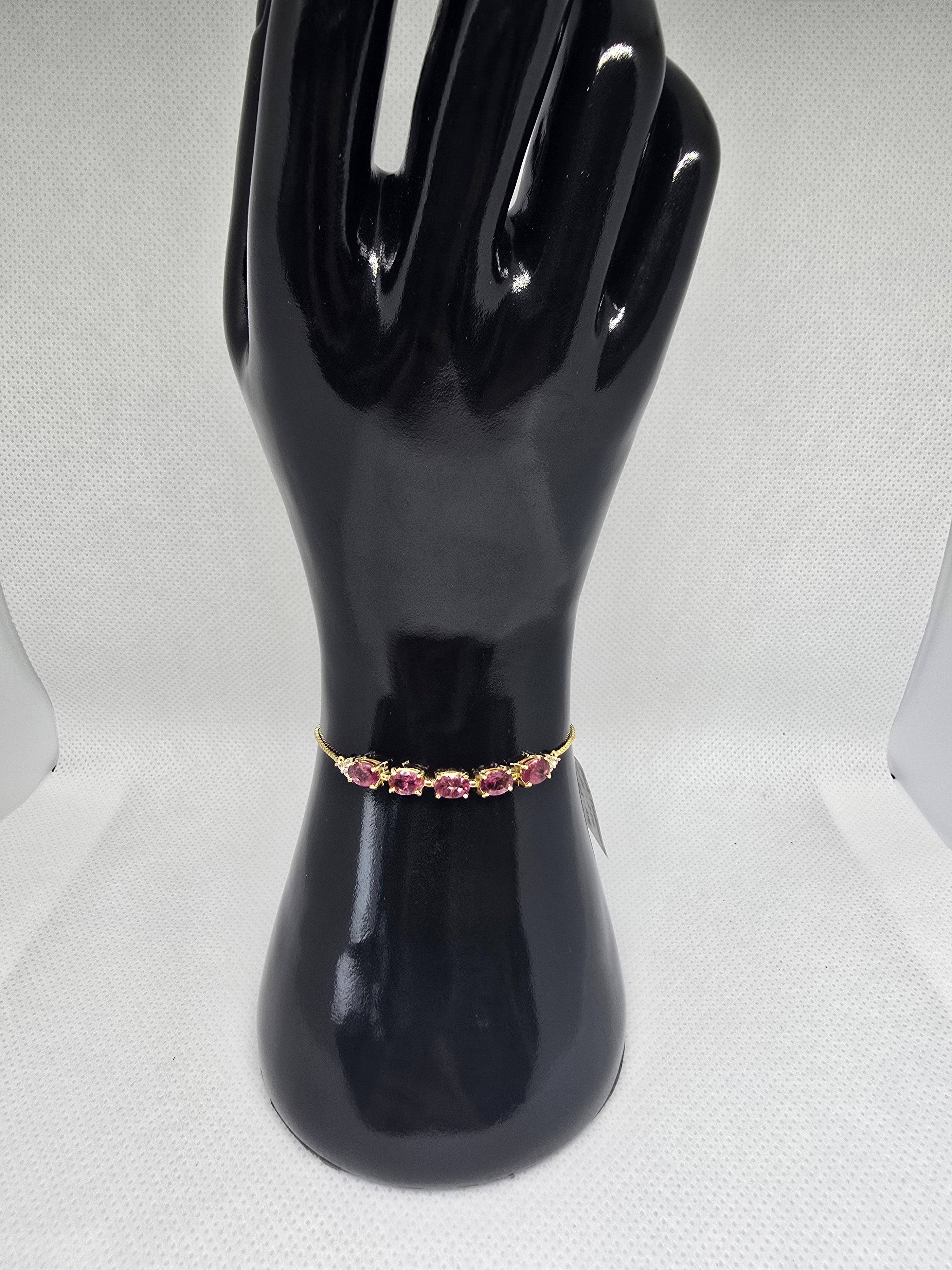 Natural Pink Tourmaline Adjustable Bolo Bracelet – S925 Yellow Gold Plated