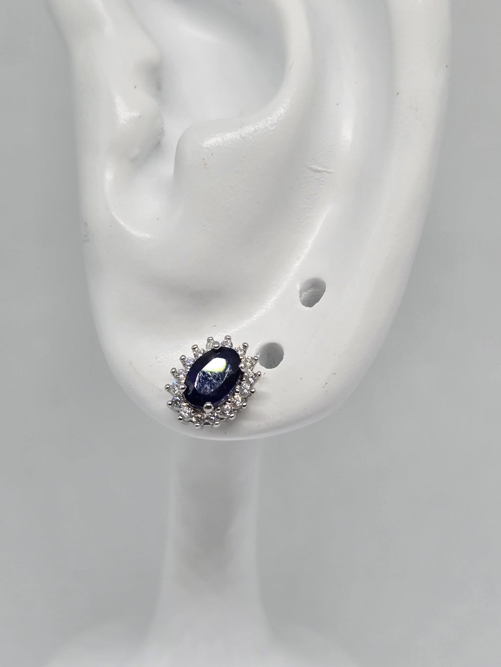 Natural Blue Sapphire Halo Stud Earrings – S925 Sterling Silver