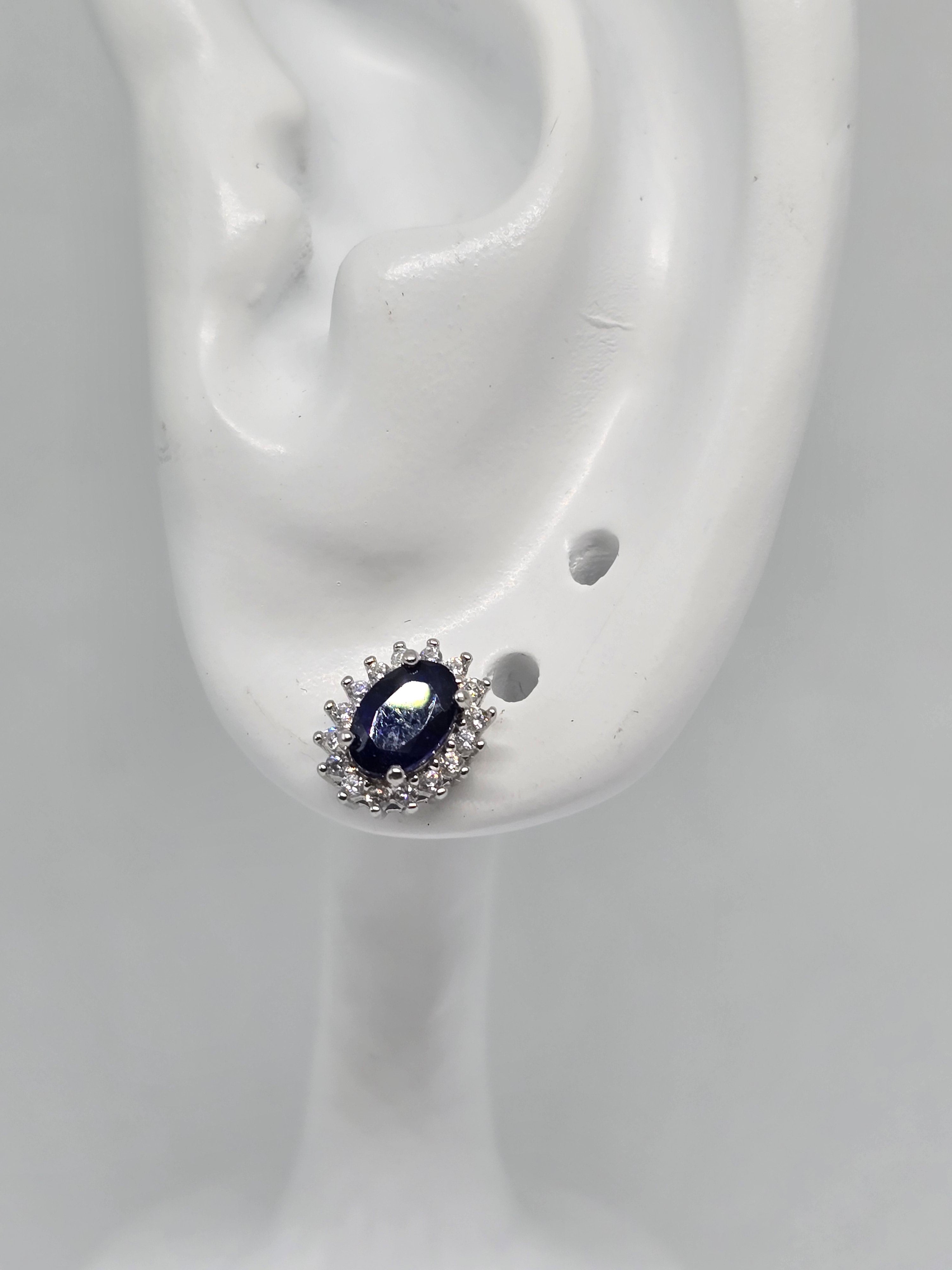 Natural Blue Sapphire Halo Stud Earrings – S925 Sterling Silver