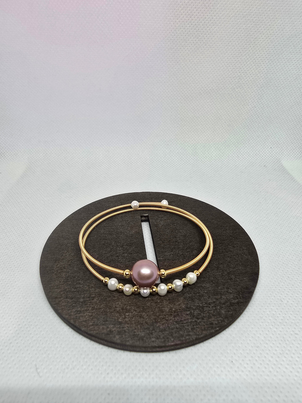 Twisted Freshwater Pearl Bangle – White & Mauve