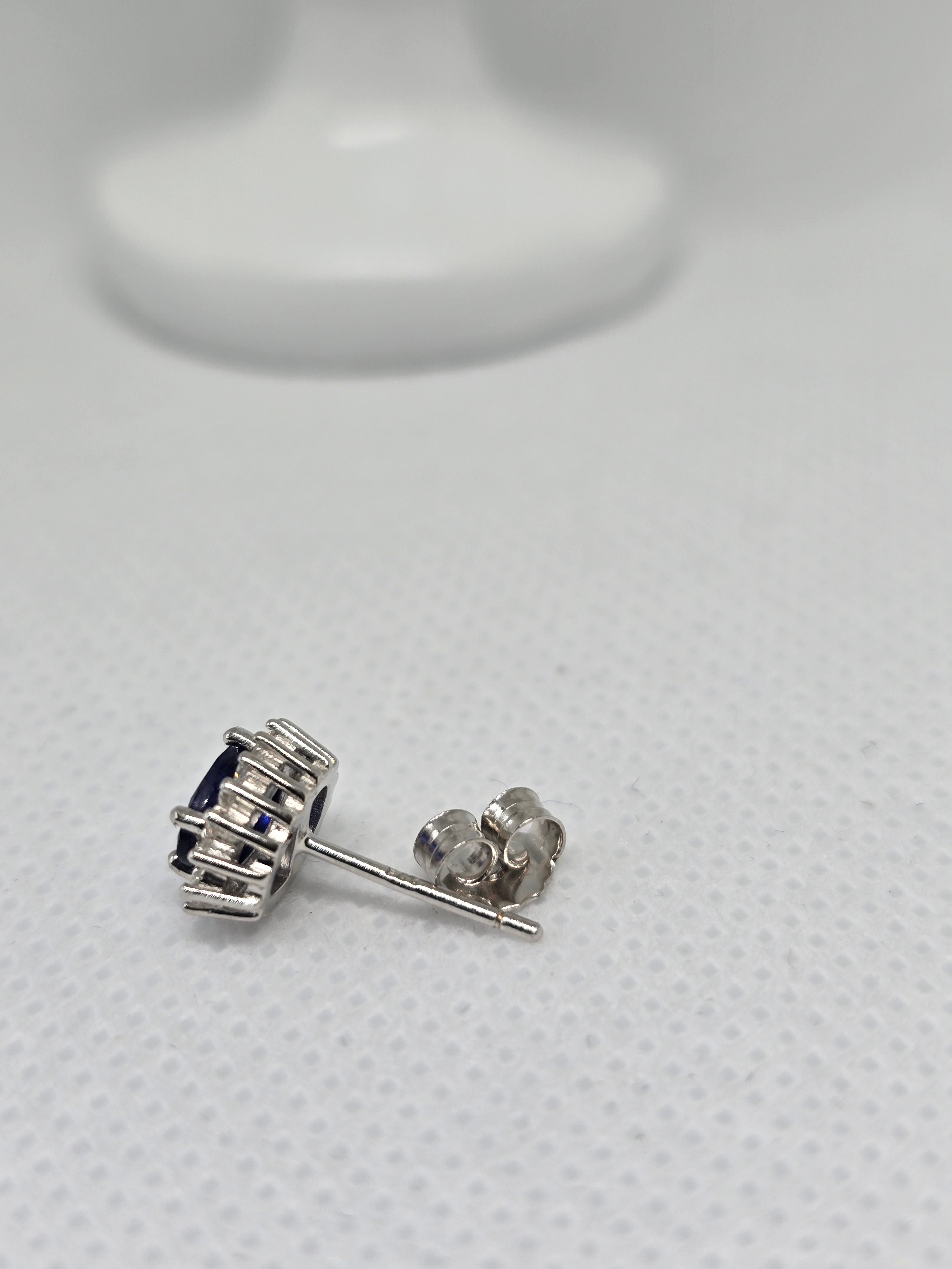 Natural Blue Sapphire Halo Stud Earrings – S925 Sterling Silver