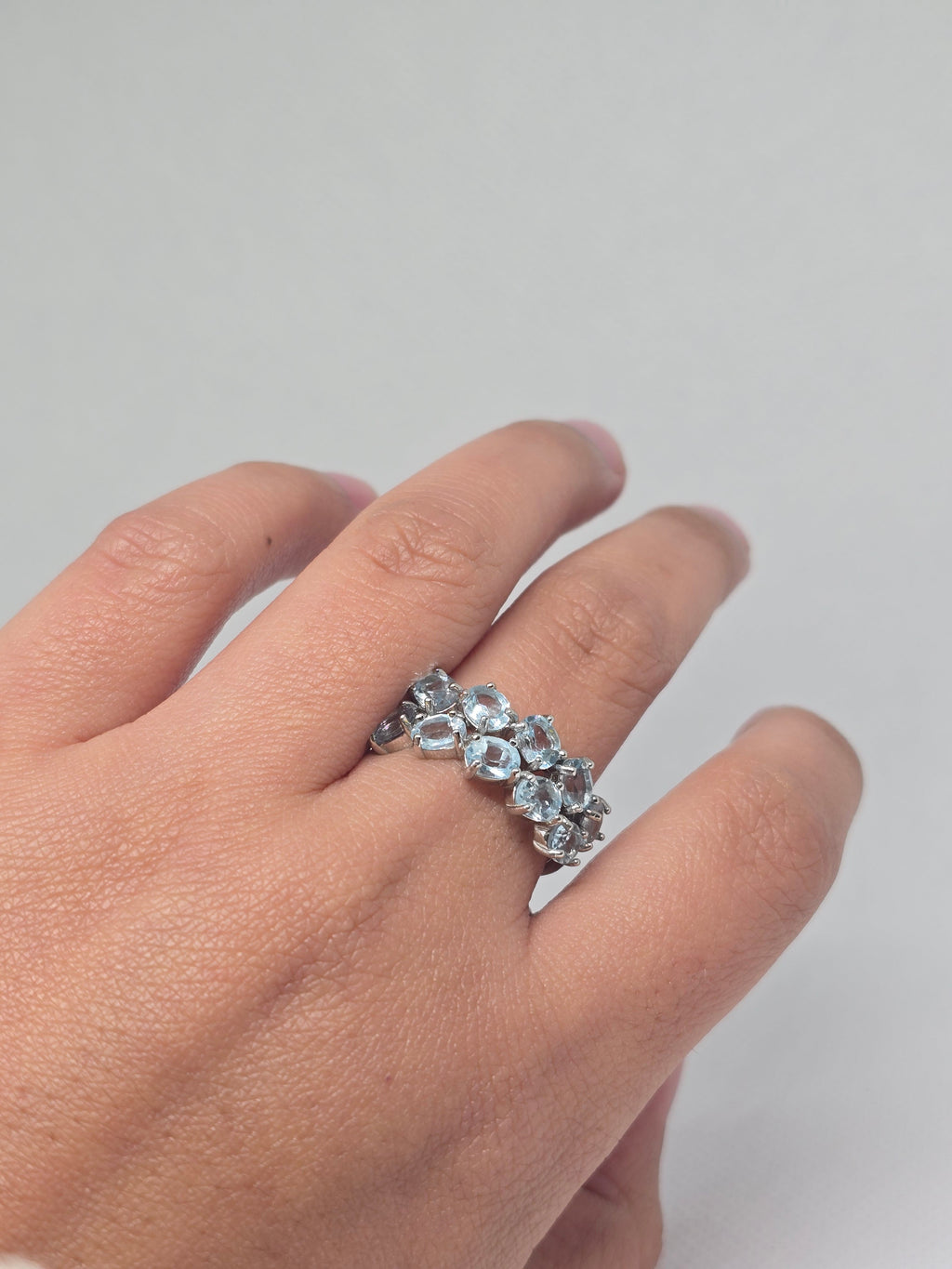 Blue Topaz Double Row Cluster Ring – S925 Sterling Silver