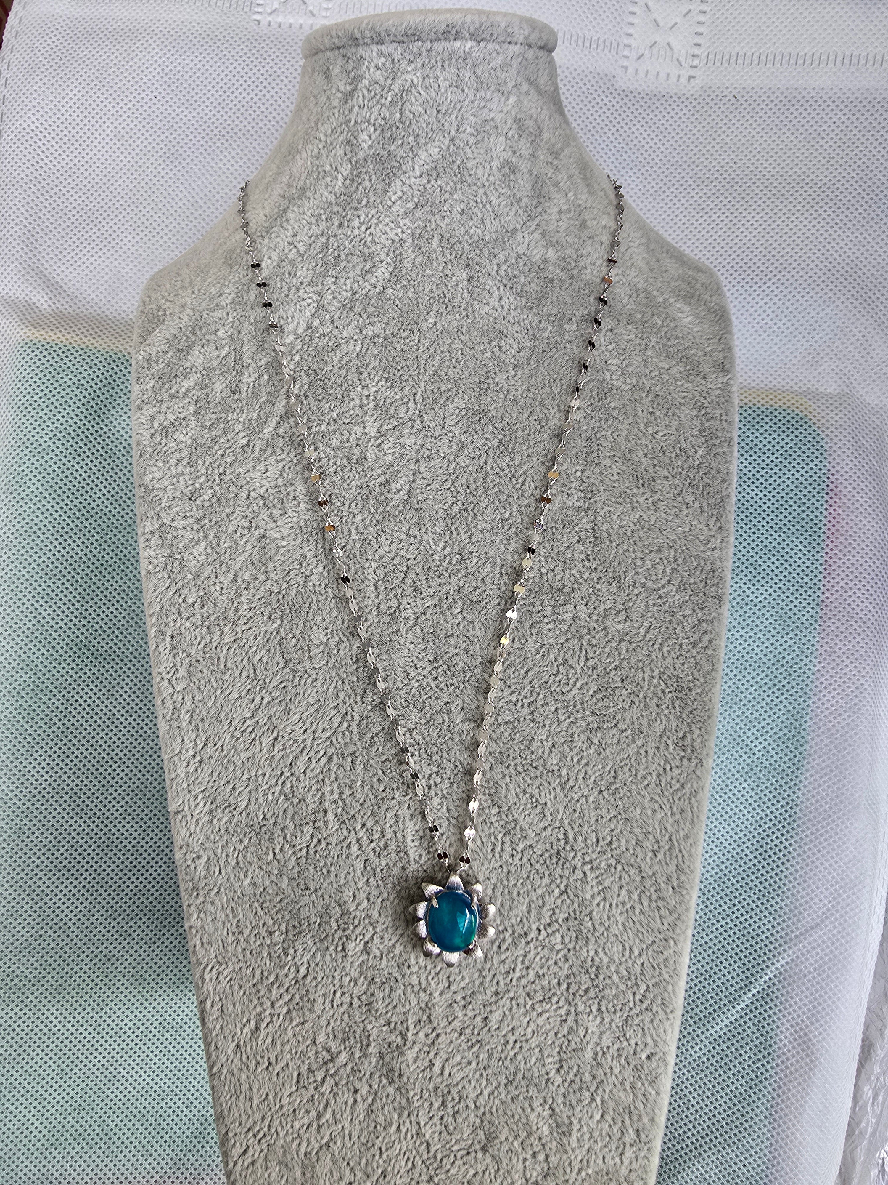 Blue Opal Sun Pendant Necklace – S925 Sterling Silver