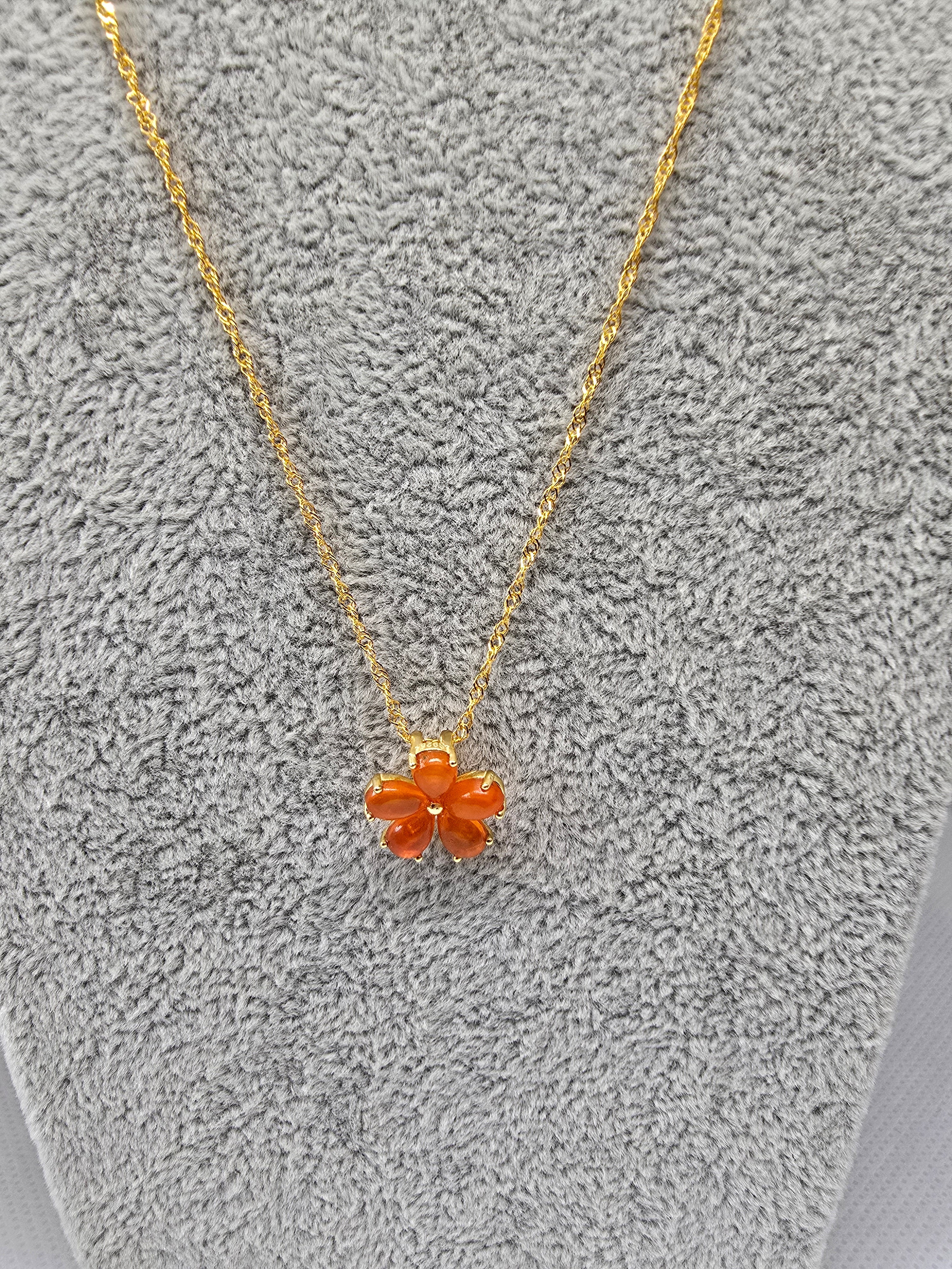 Natural Orange Opal Flower Pendant — S925 Yellow Gold