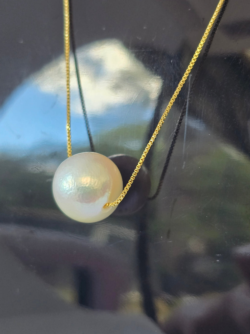 White Edison Pearl Floating Necklace | Adjustable S925 Bolo Box Chain