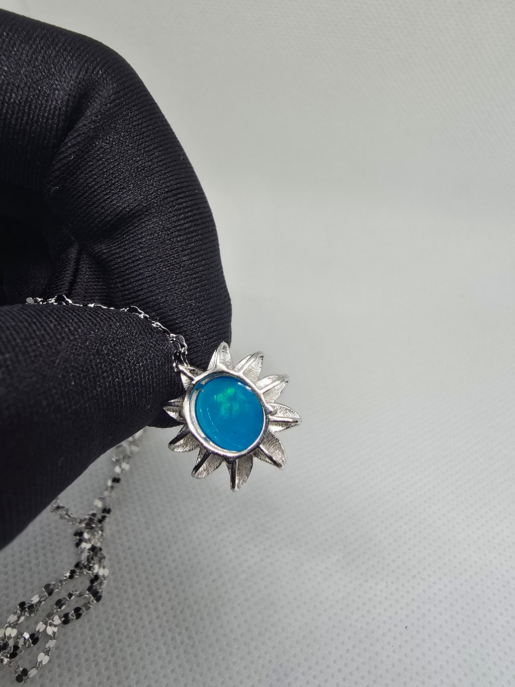 Blue Opal Sun Pendant Necklace – S925 Sterling Silver