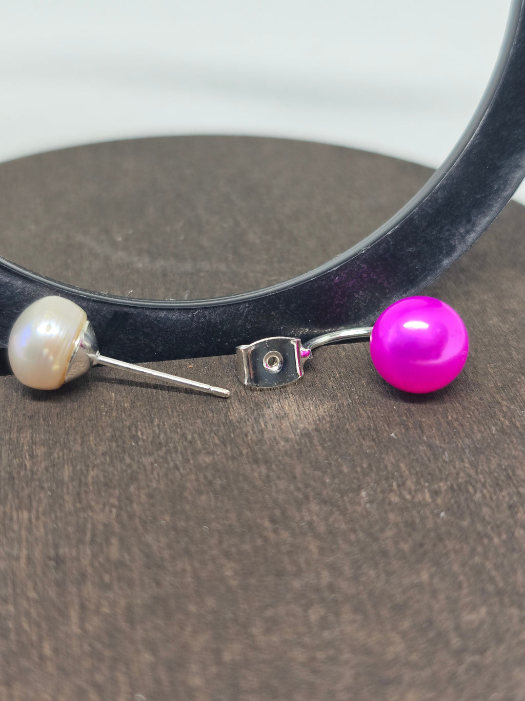 Double Pearl Drop Earrings — White & Fuchsia Freshwater Pearl