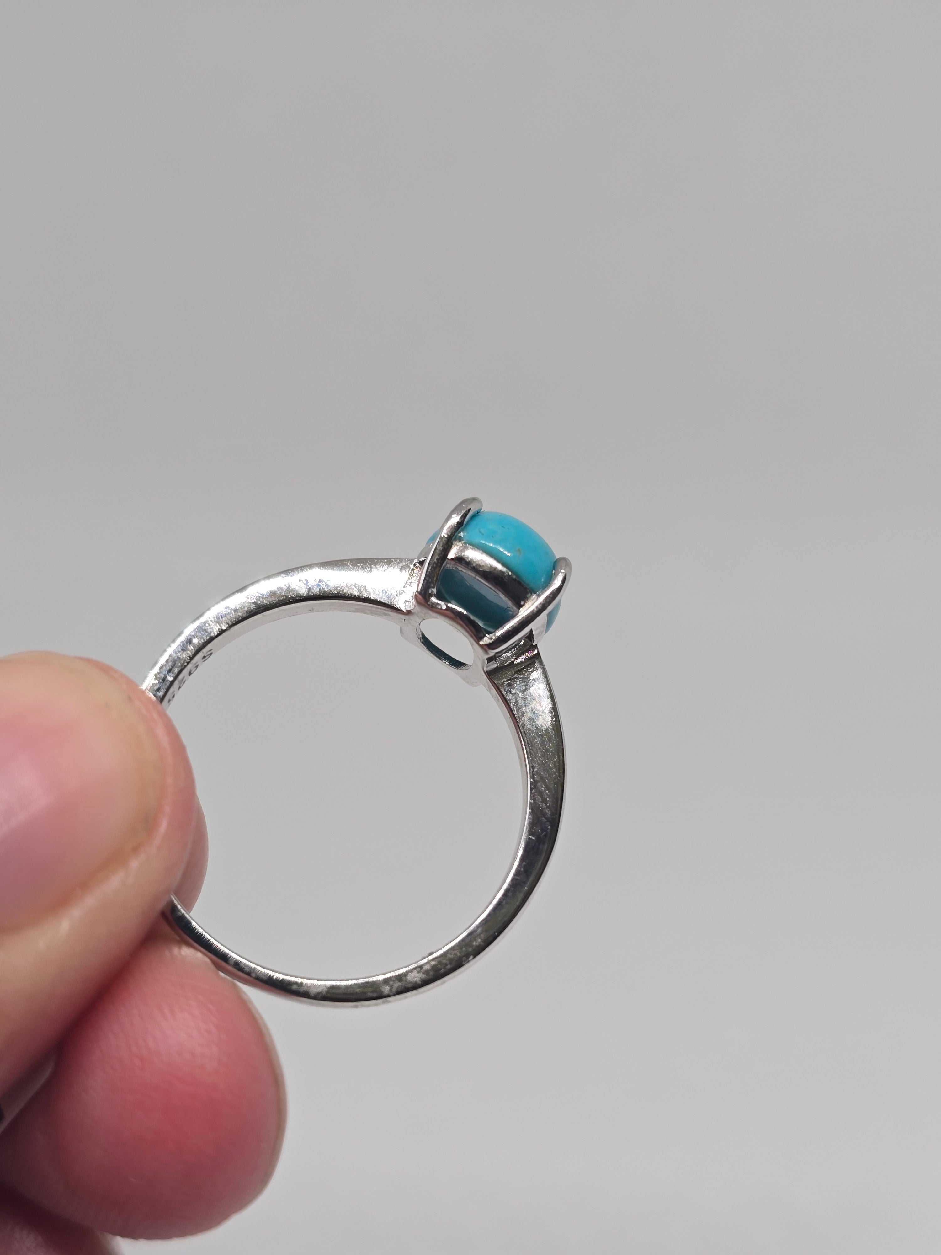 Natural Turquoise Solitaire Ring – S925 Sterling Silver