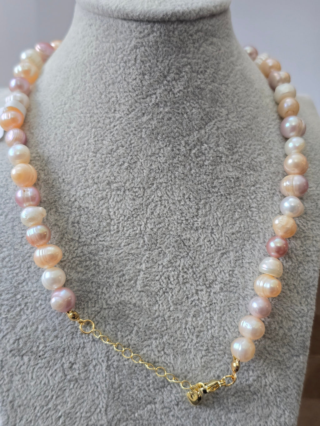 Baroque Freshwater Pearl Choker Necklace — Peach, Pink & Lavender