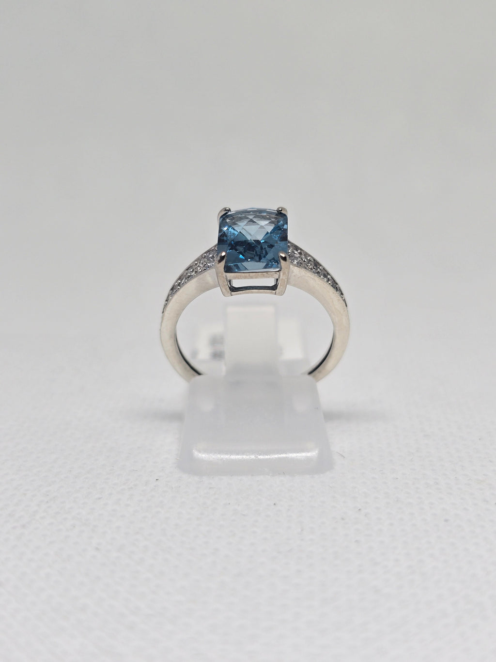 London Blue Topaz Cushion Cut Ring with White Topaz Pavé in S925 Silver