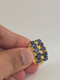 🌟 Stunning Deep Blue Sapphire Cluster Ring (S925 Gold Plated)