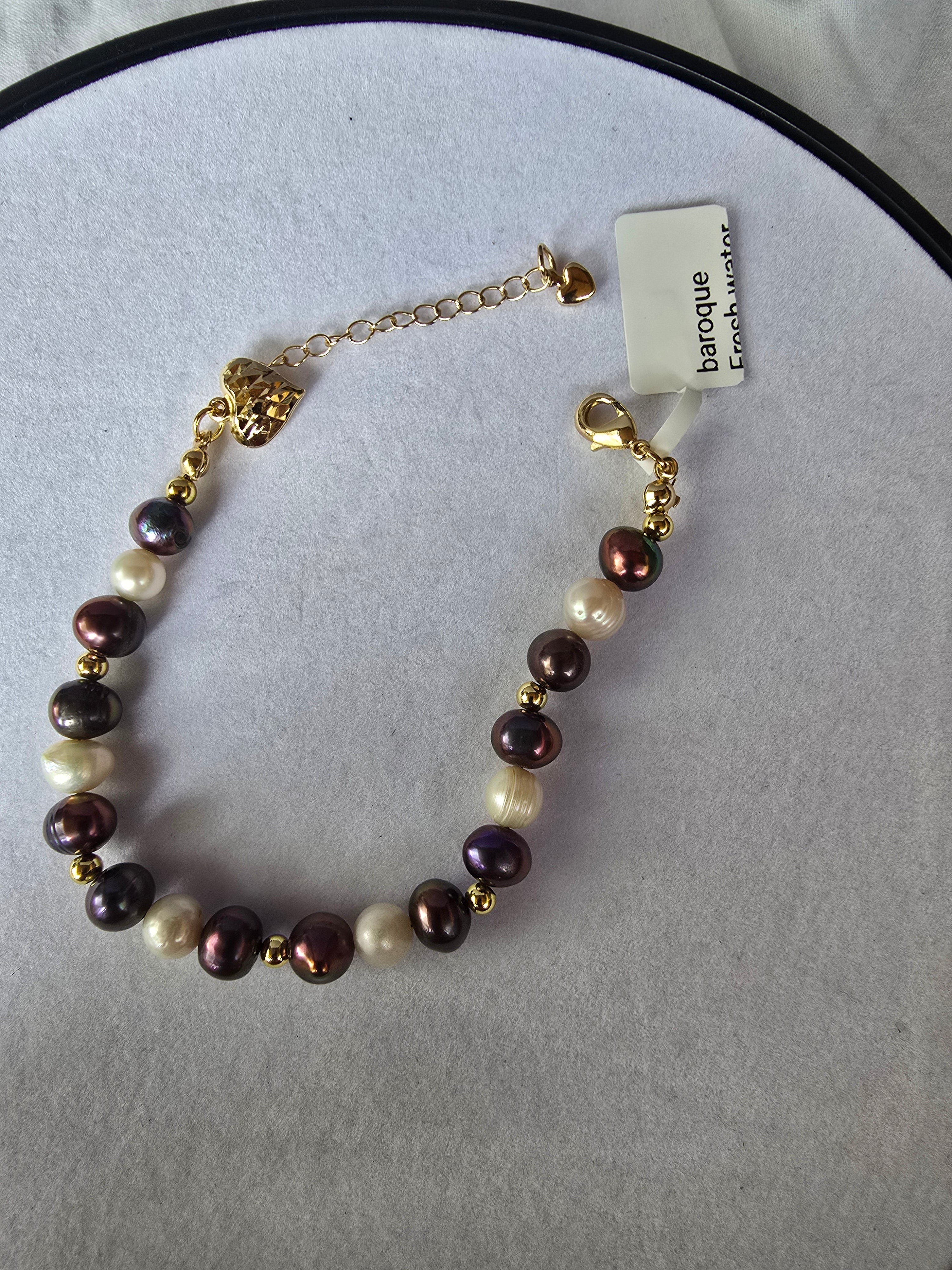 Real Purple & White Baroque Freshwater Pearl Bracelet  | 7–9 Inch