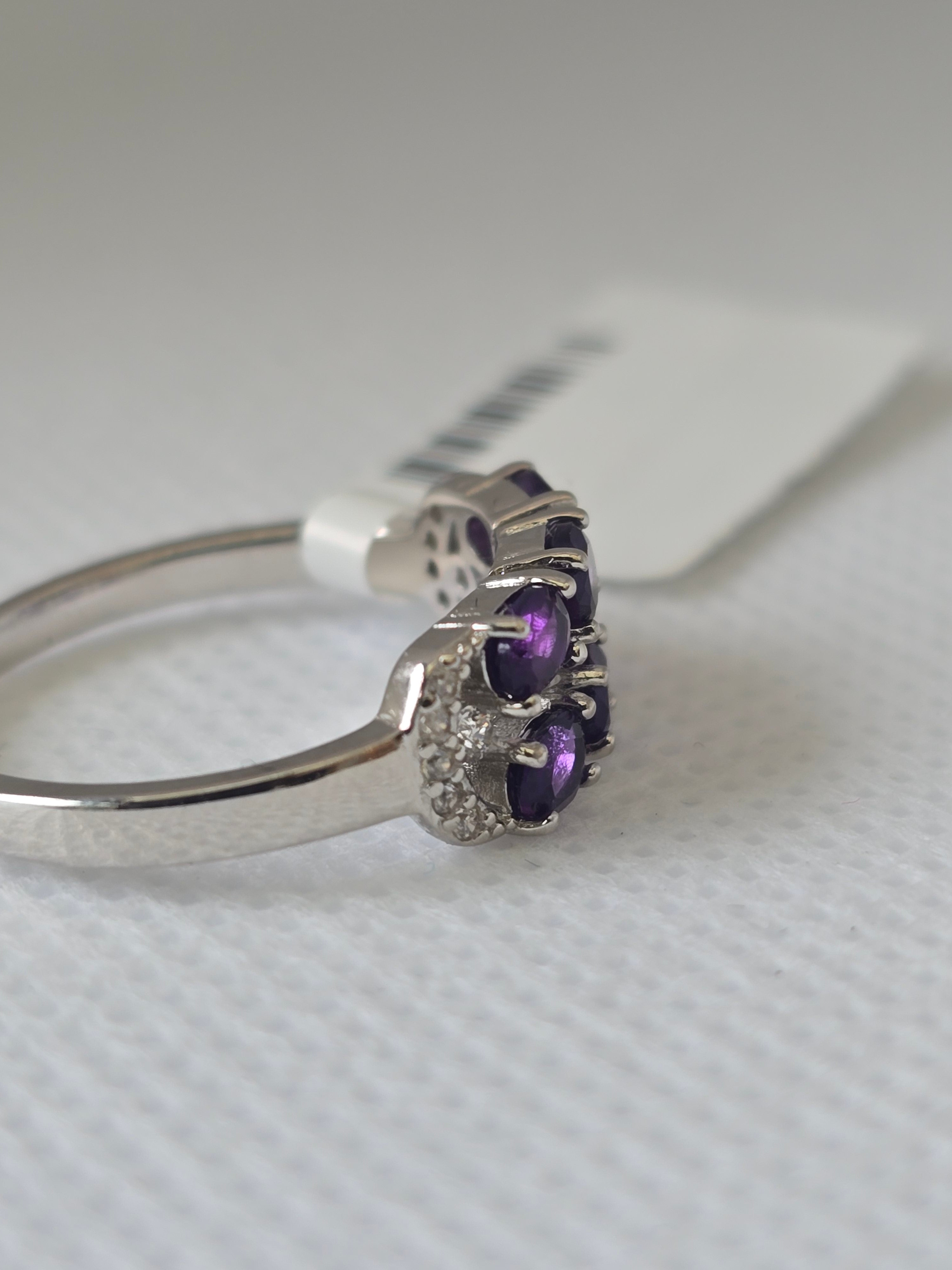Double Row Amethyst & White Topaz S925 Silver Ring