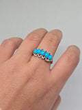 Natural Turquoise & Diamond Five-Stone Ring – S925 Sterling Silver | AGA Certified