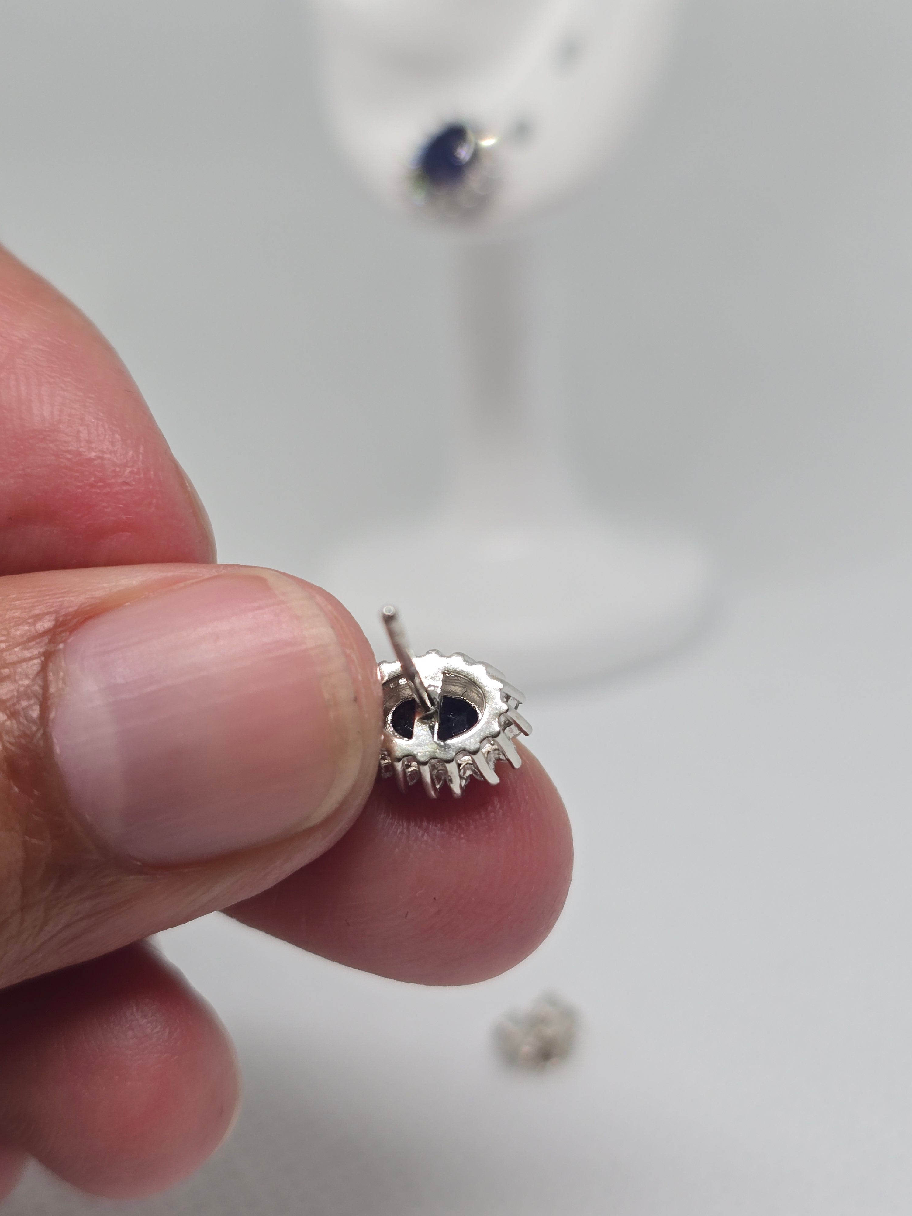 Natural Blue Sapphire Halo Stud Earrings – S925 Sterling Silver