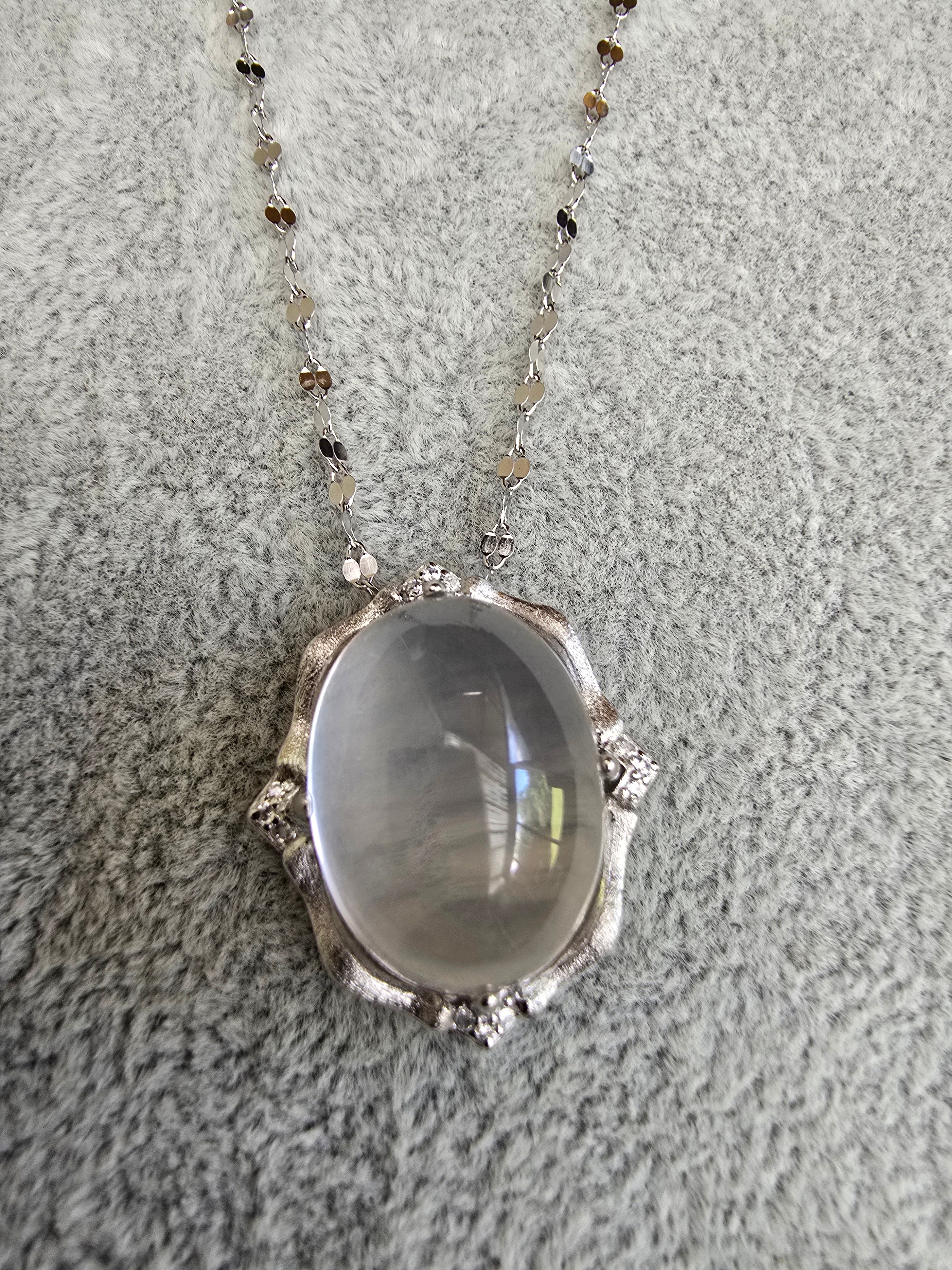 Rose Quartz Oval Cabochon Pendant Necklace | 925 Silver | 18 Inch Chain