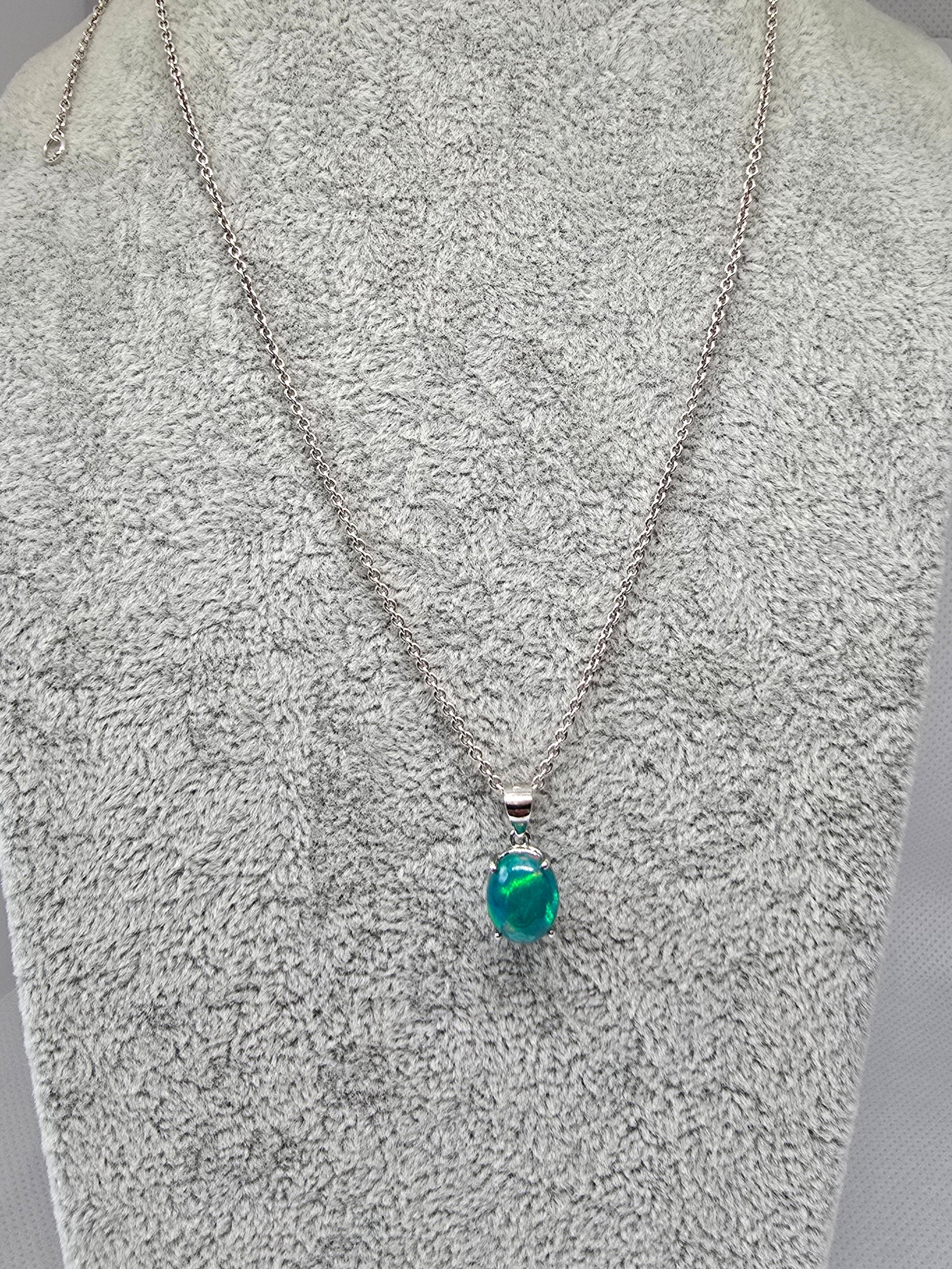Natural Green Blue Opal Pendant — S925 Sterling Silver