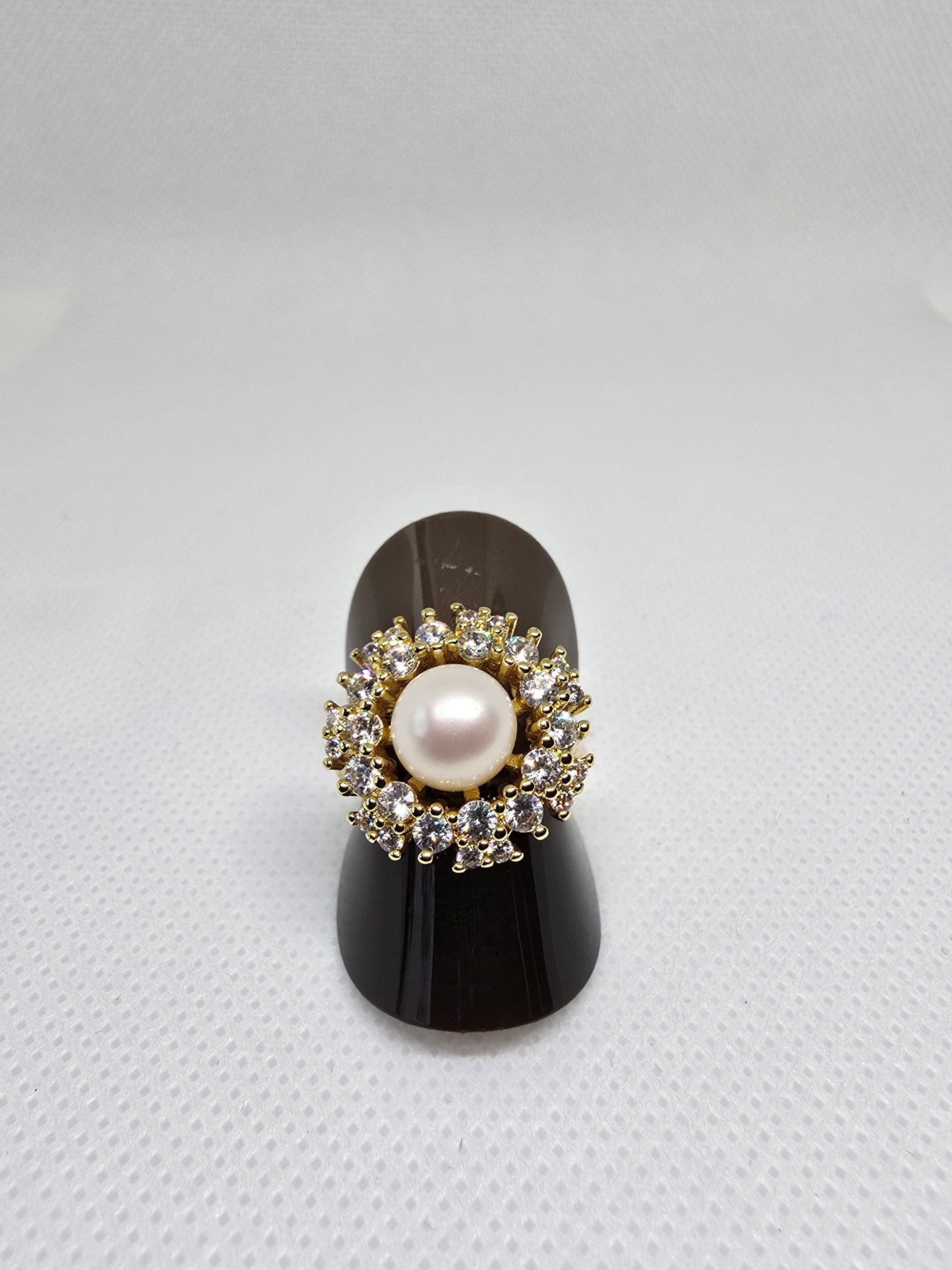 7.4mm Freshwater Pearl Ring & Earrings Set – 5 Micron Gold Setting