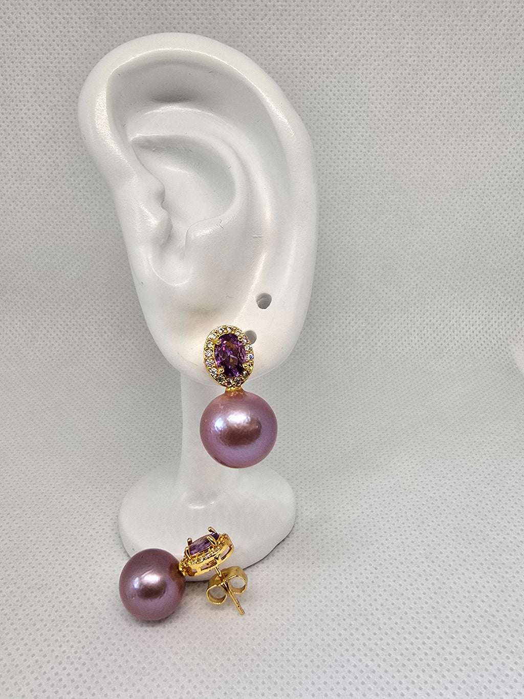 Authentic Edison Pearl & Amethyst Drop Earrings — 5 Micron Gold