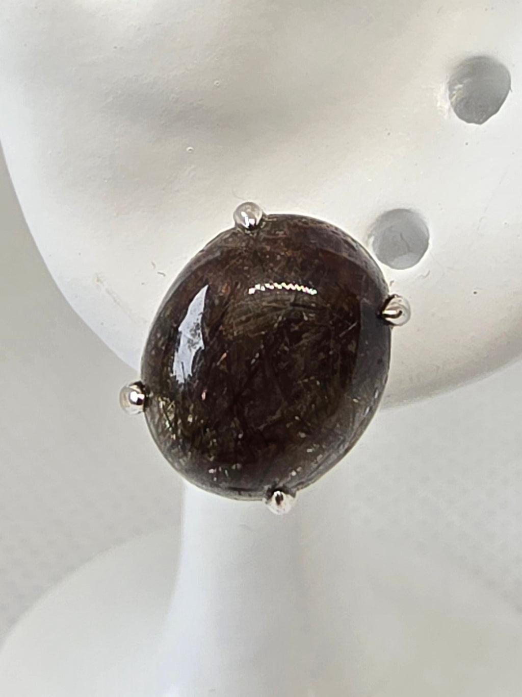Black Rutile Quartz Stud Earrings – S925 Sterling Silver