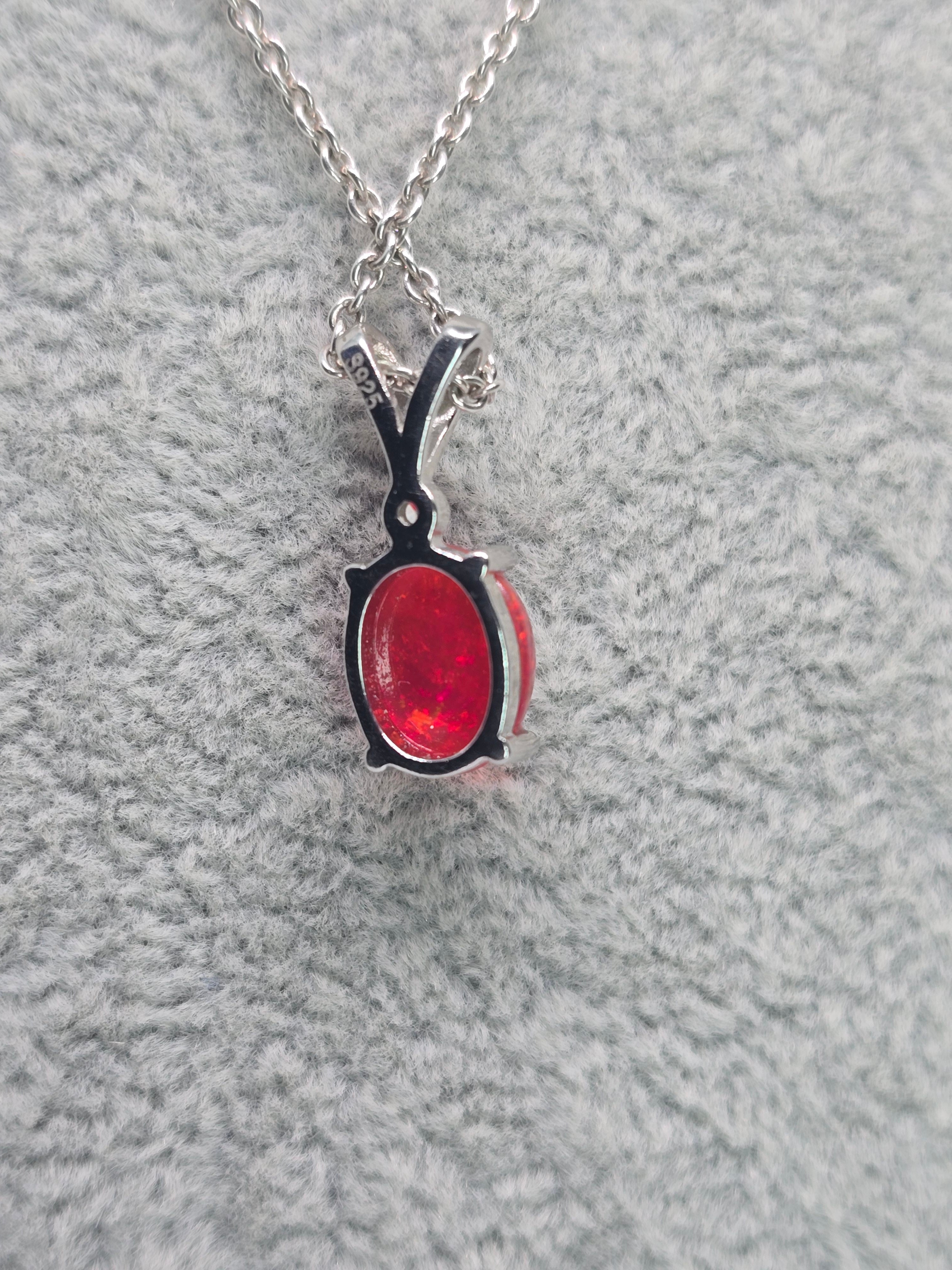 Natural Red Opal Pendant — S925 Sterling Silver