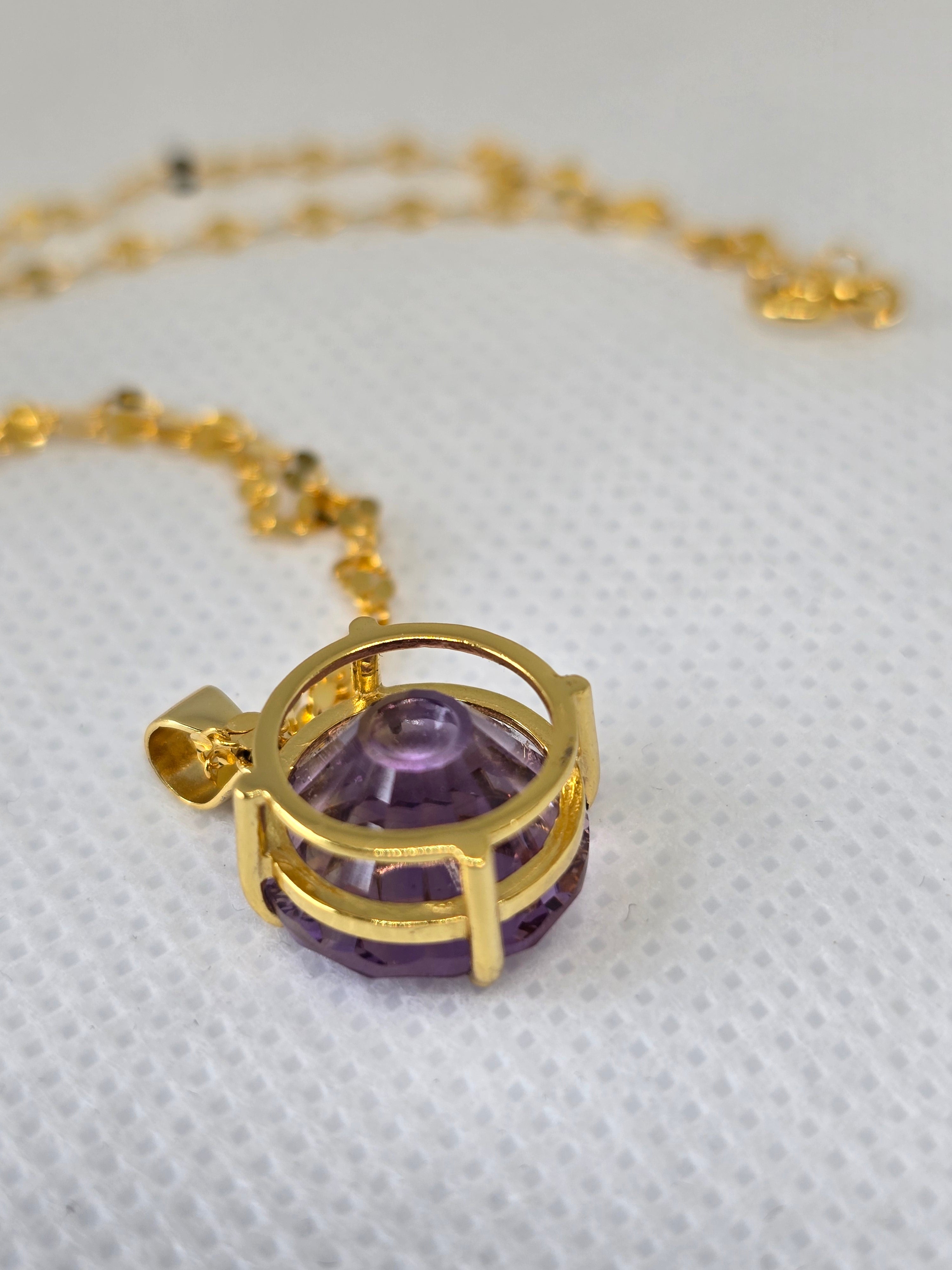 Ametrine Pendant Necklace | S925 Yellow Gold Plated | 18 Inch