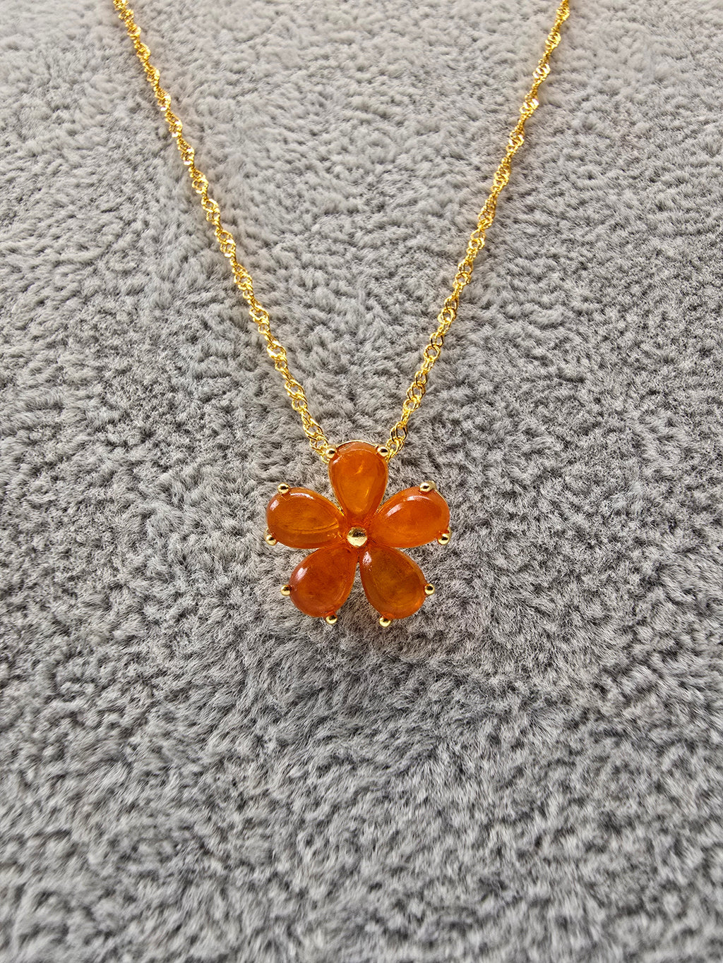 Natural Orange Opal Flower Pendant — S925 Yellow Gold