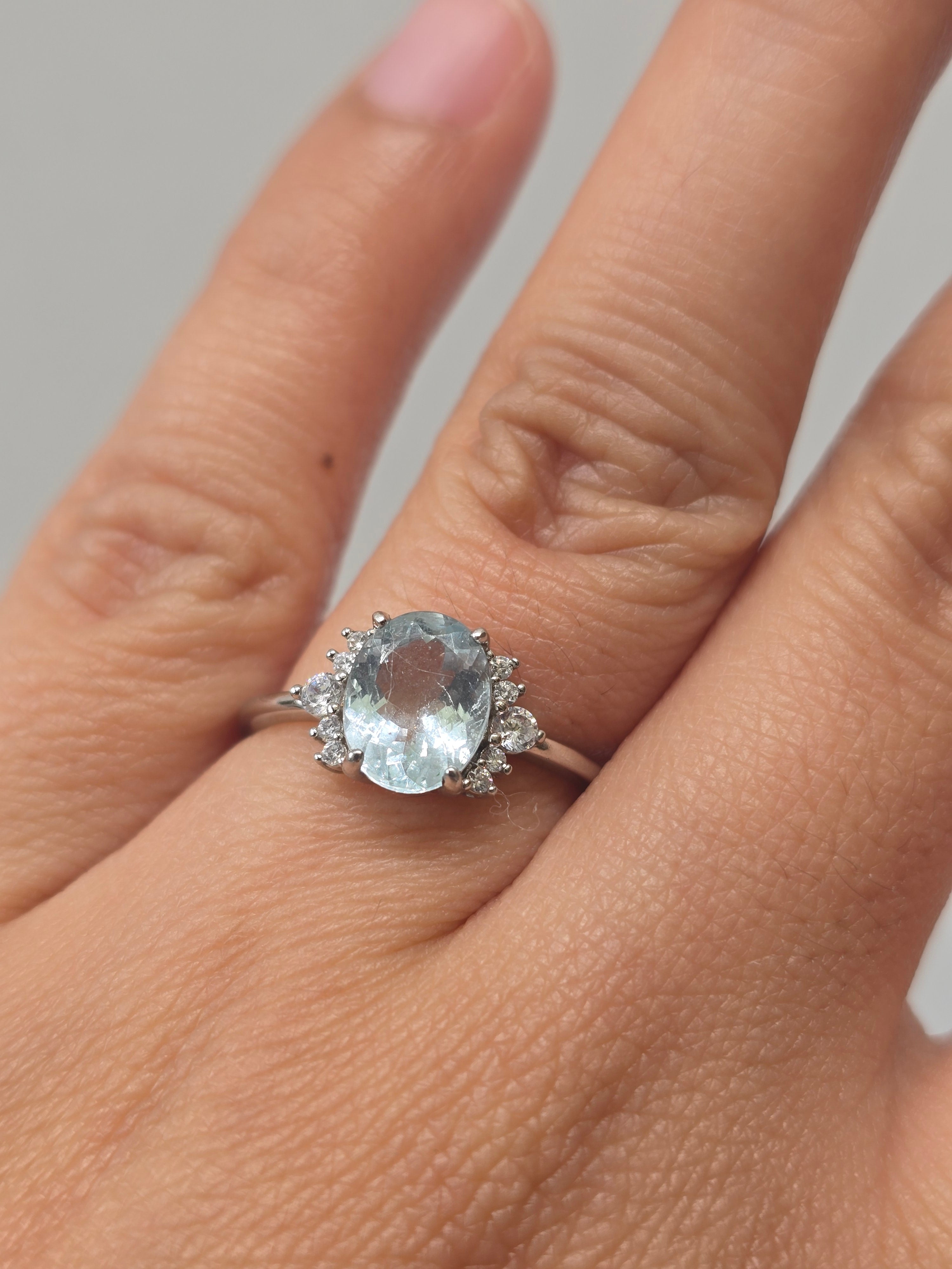 Natural Aquamarine Ring — S925 Sterling Silver