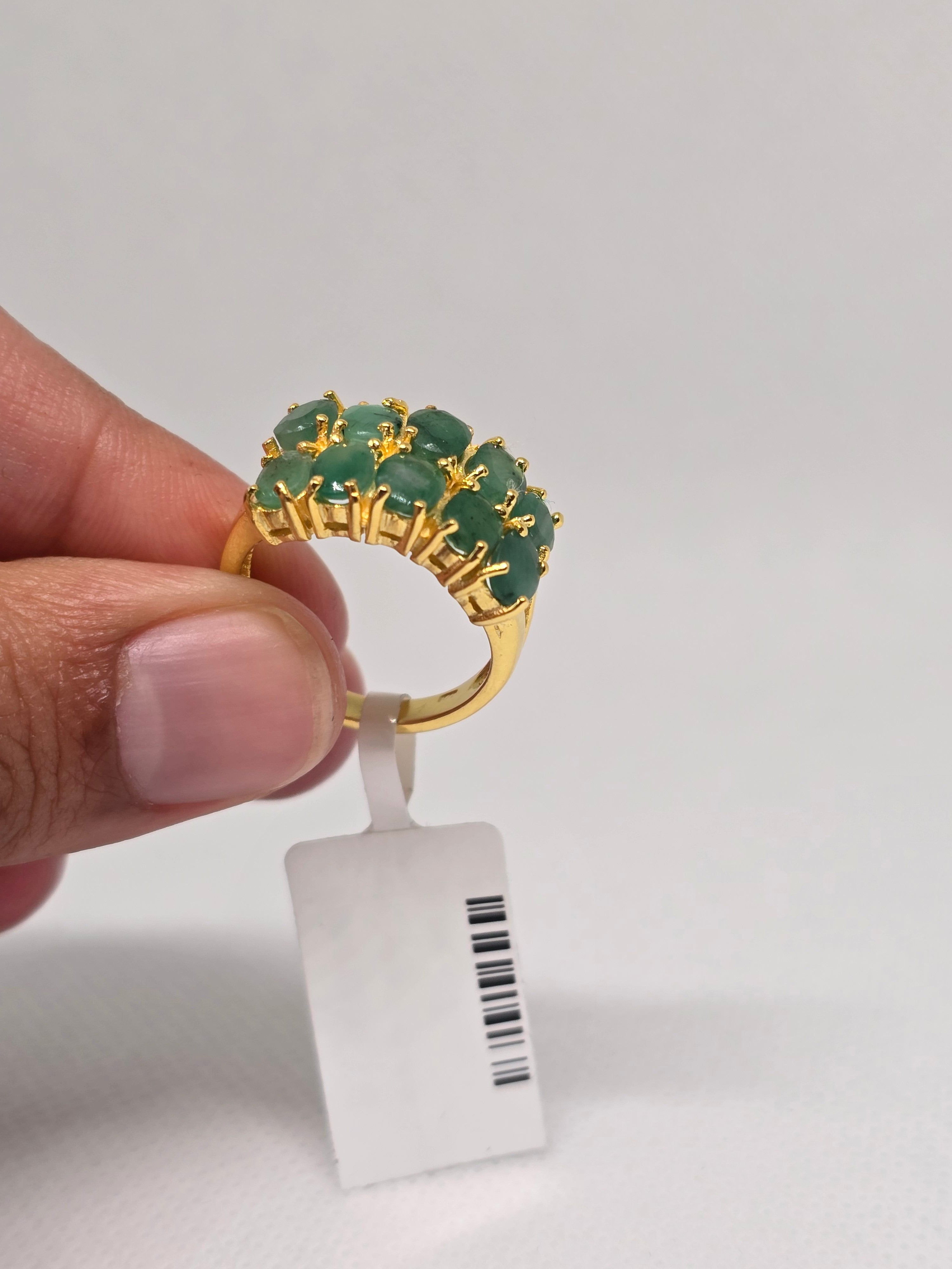 Natural Emerald Double-Row Cluster Ring – S925 Yellow Gold Plated