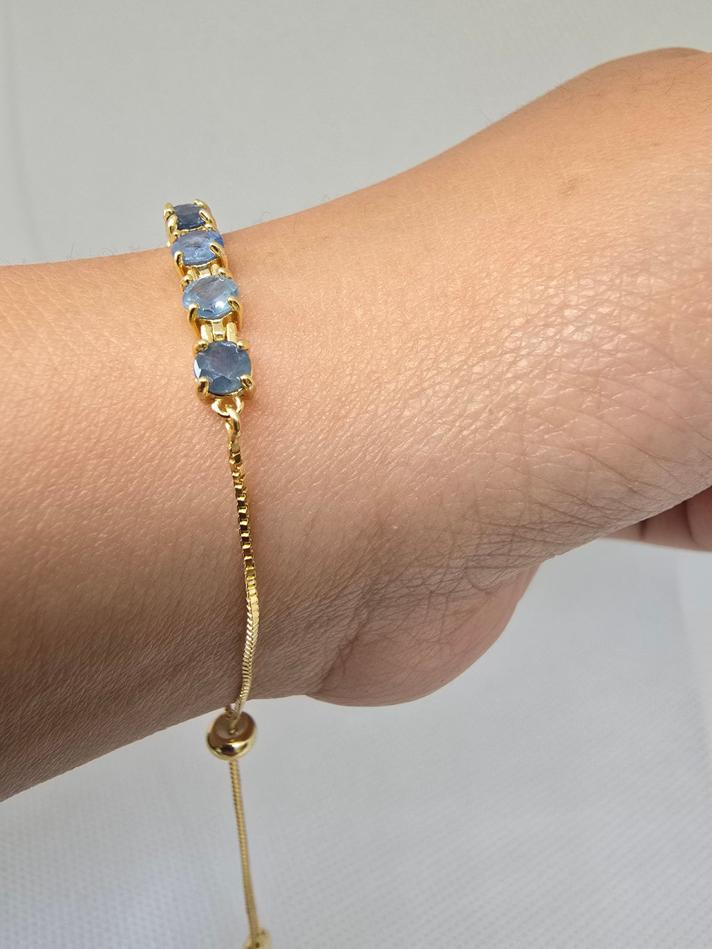 Blue Sapphire Bolo Bracelet – S925 Gold Setting