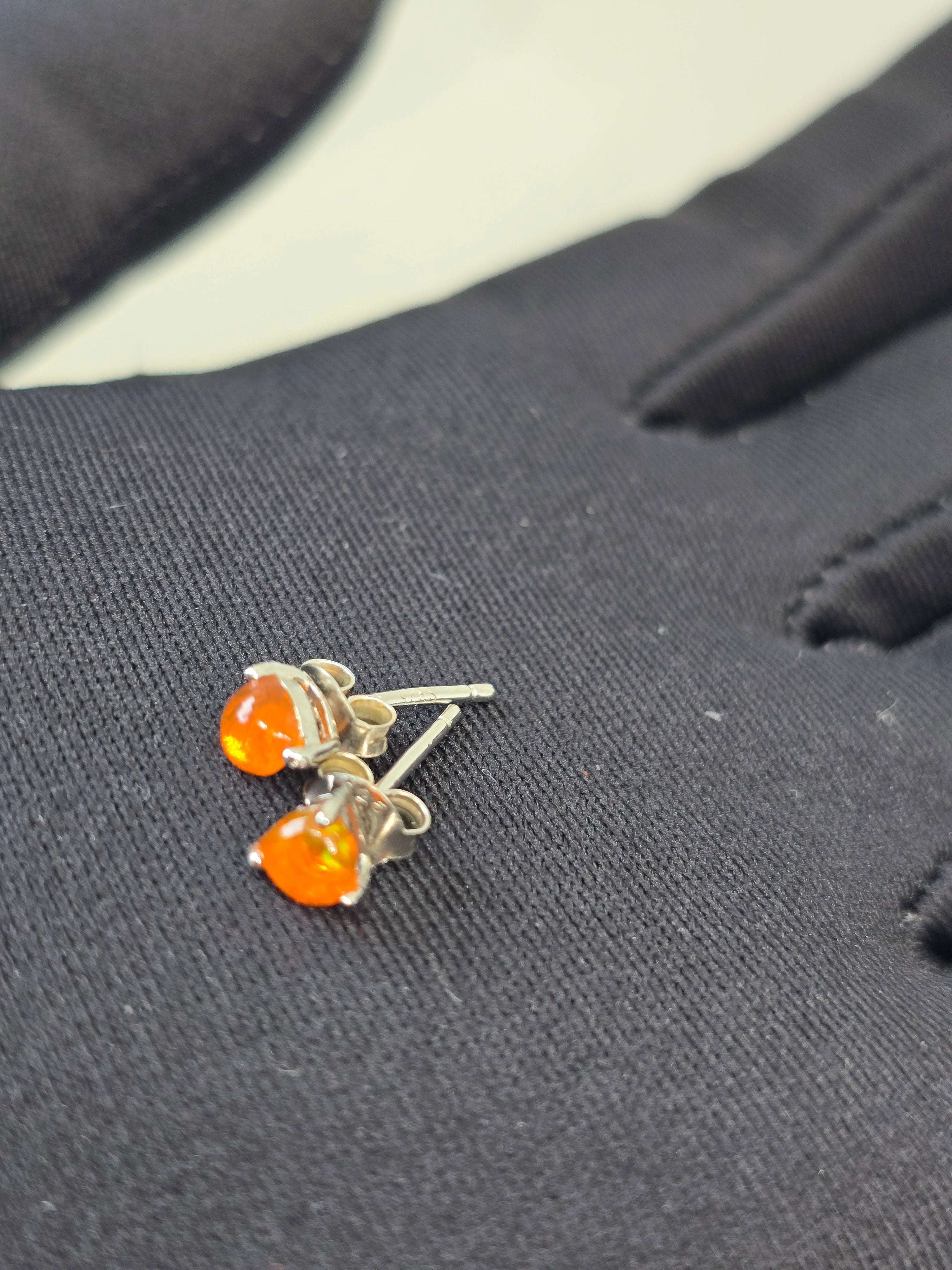 Orange Opal Stud Earrings – S925 Sterling Silver