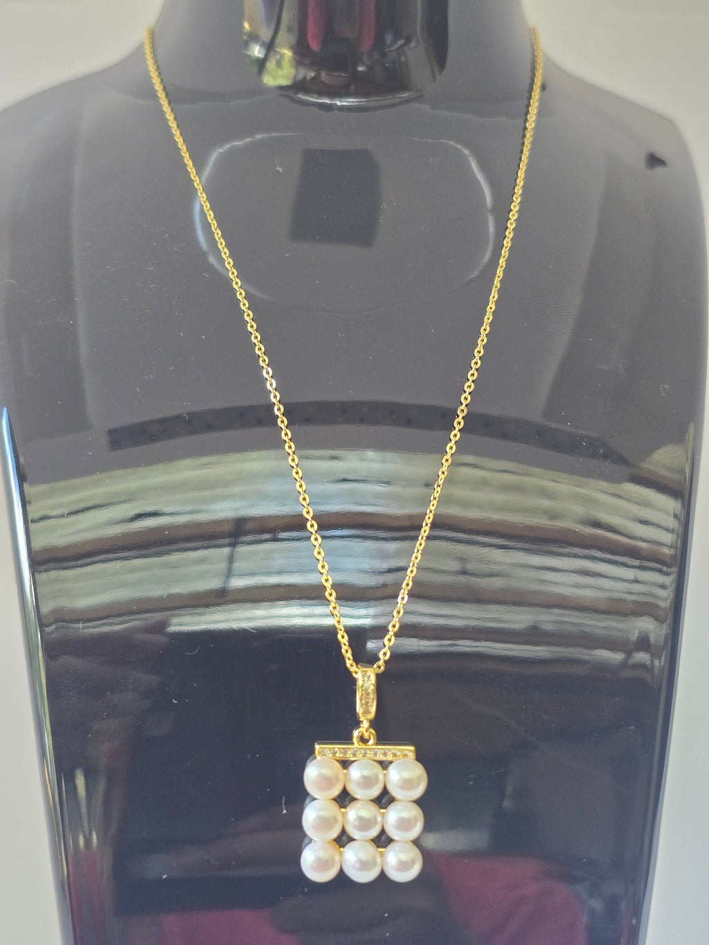 Freshwater Pearl Grid Pendant Necklace | Adjustable Bolo S925 Chain
