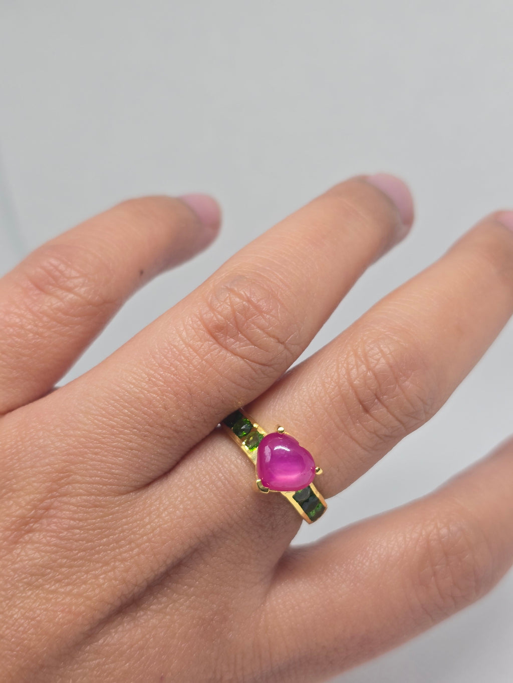 Heart Ruby & Chrome Diopside Yellow Gold Ring