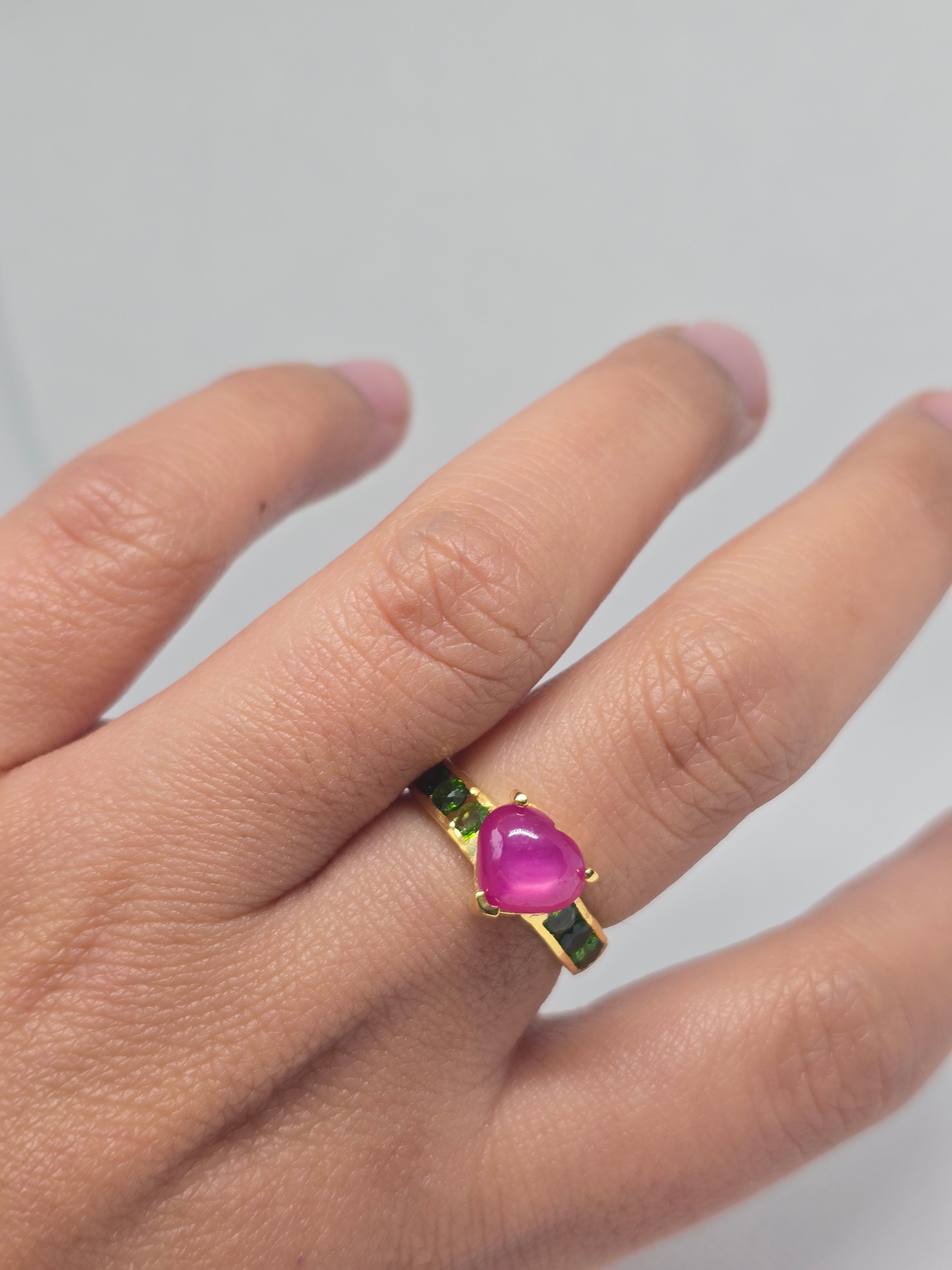 Heart Ruby & Chrome Diopside Yellow Gold Ring