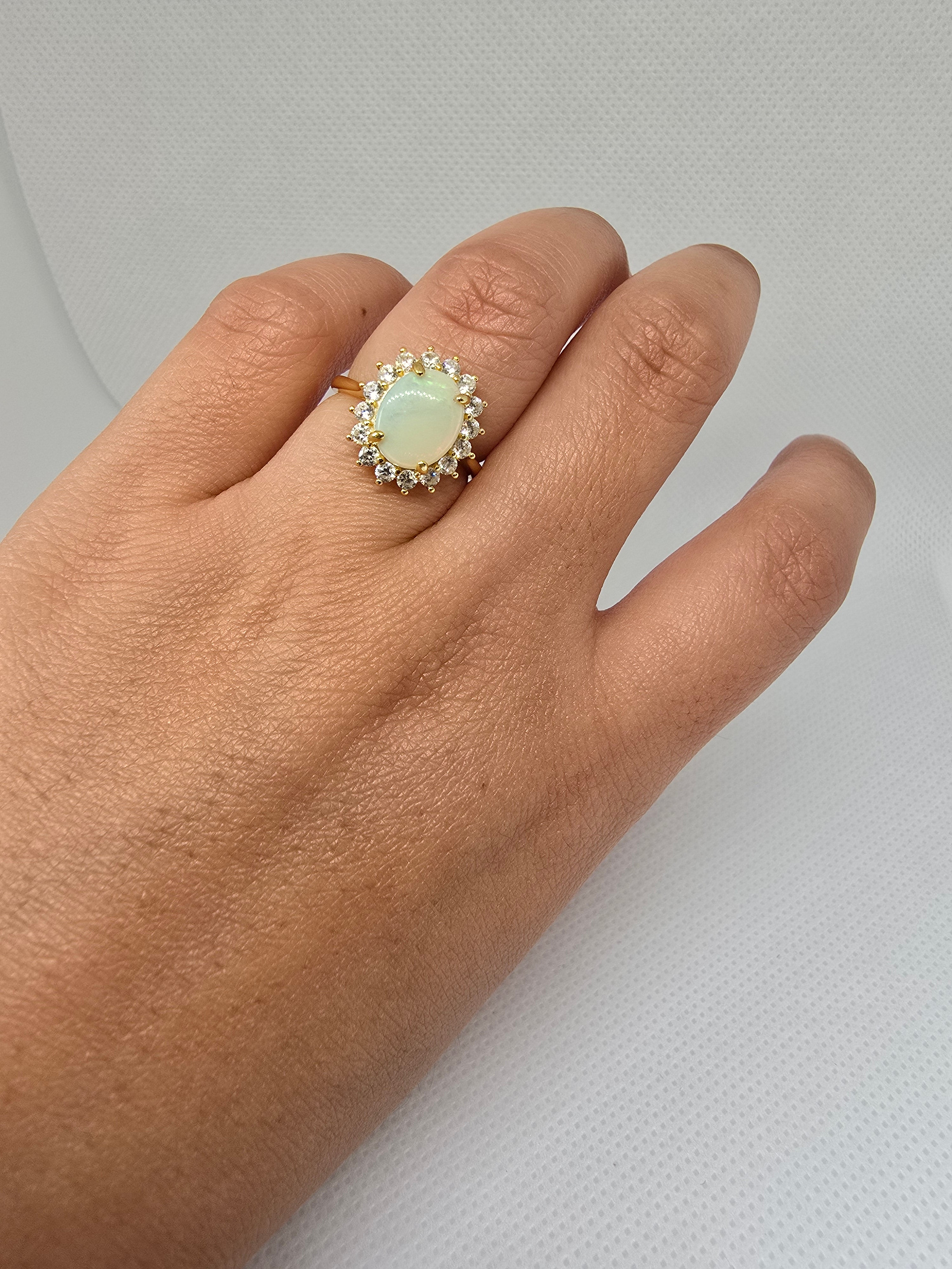 Natural Australian Opal Ring S925 Gold Plated