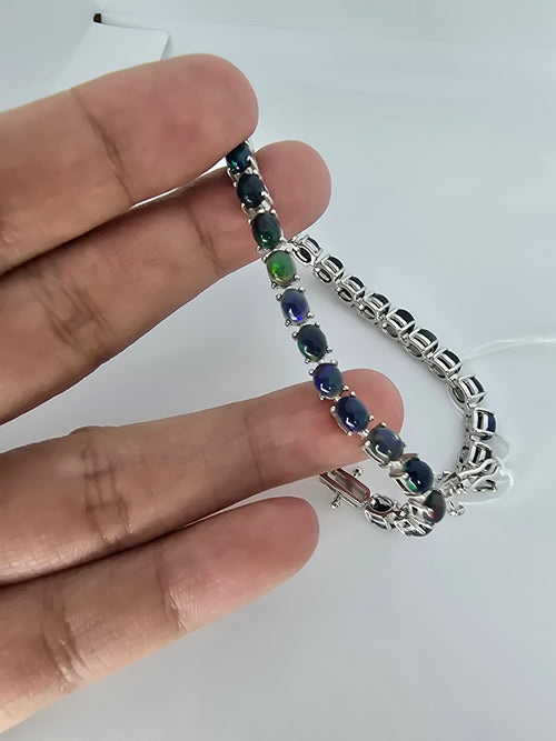 Black Opal Tennis Bracelet | 925 Sterling Silver | 7 Inches