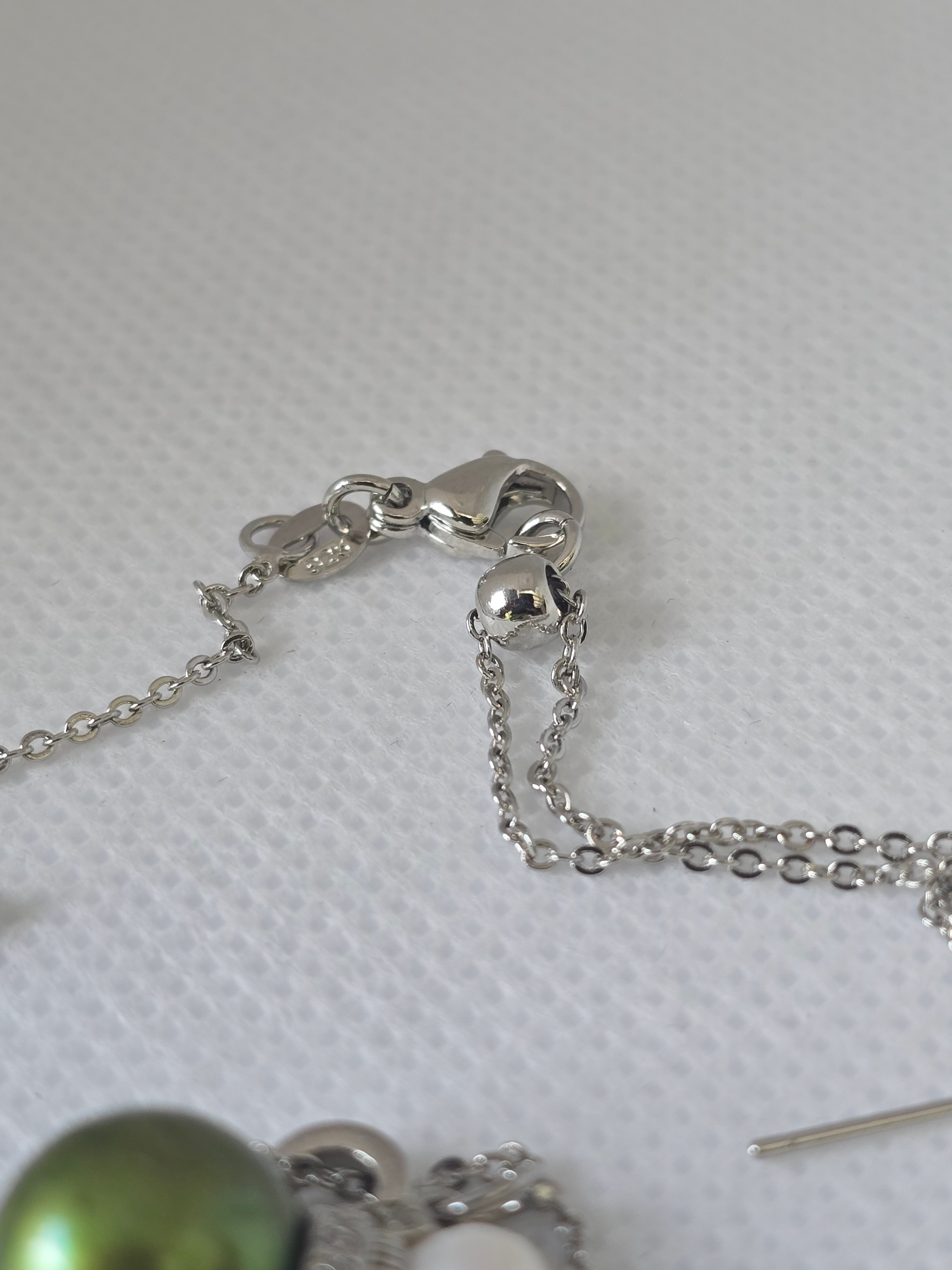 Pistachio Edison Pearl & White Freshwater Pearl Necklace | Adjustable S925 Bolo Chain